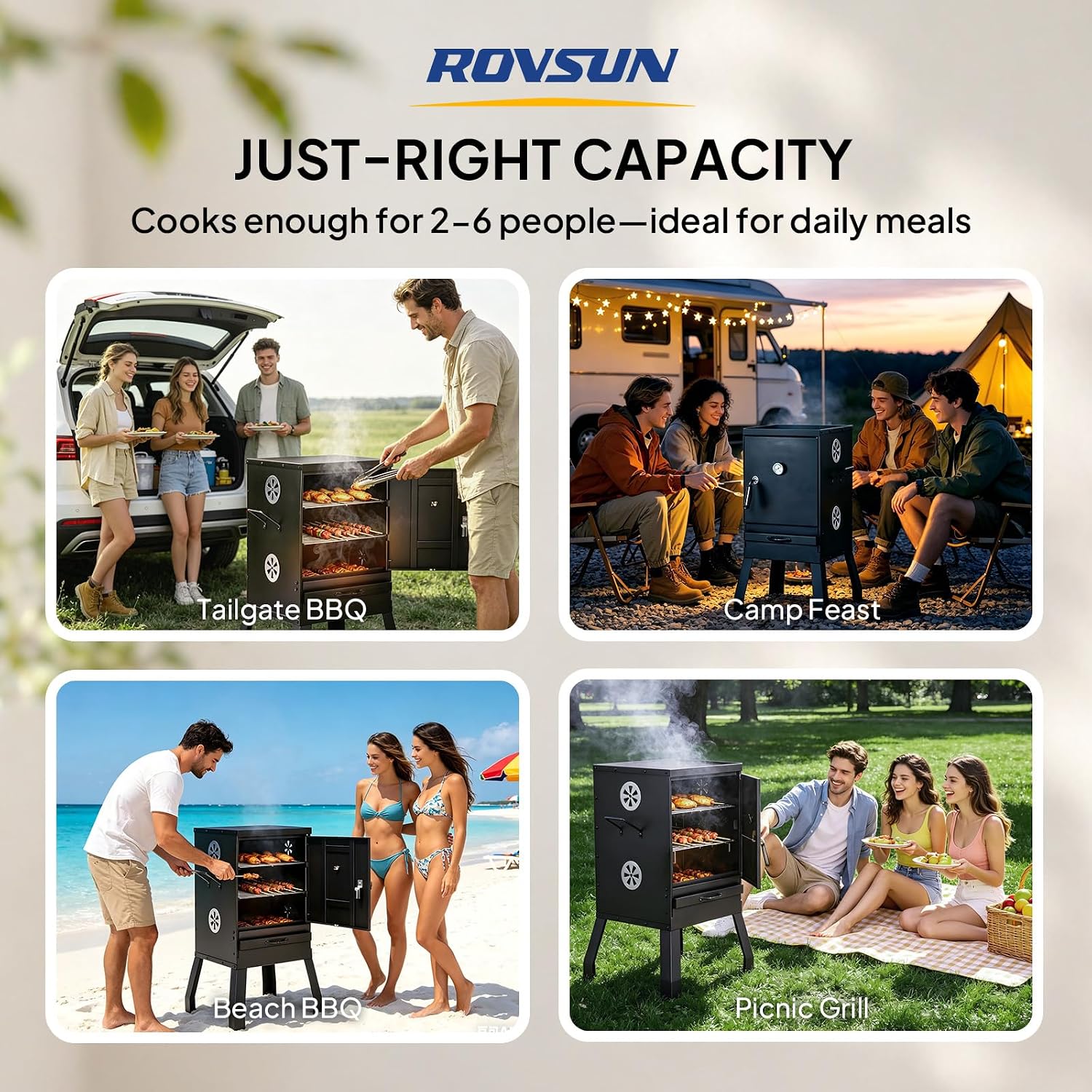 ROVSUN 2-in-1 Outdoor Smoker, Vertical Portable Charcoal Grill Smoker with Two Detachable Grill Smoking Racks and Charcoal Pan