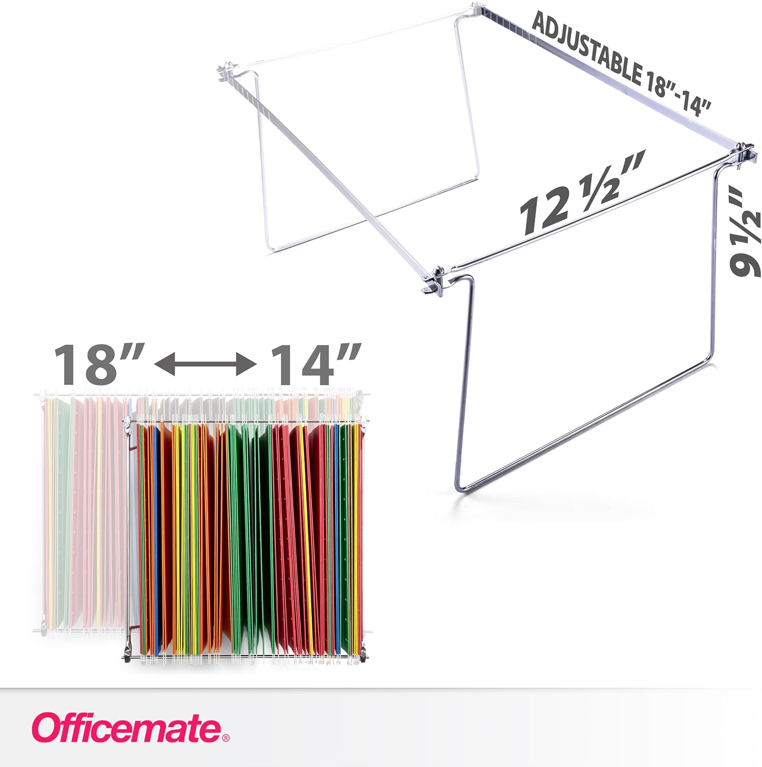 Officemate Hanging File Frame, Letter Size, Adjustable 14 to 18-Inches, 2 Count (Pack of 1),Silver, 91990