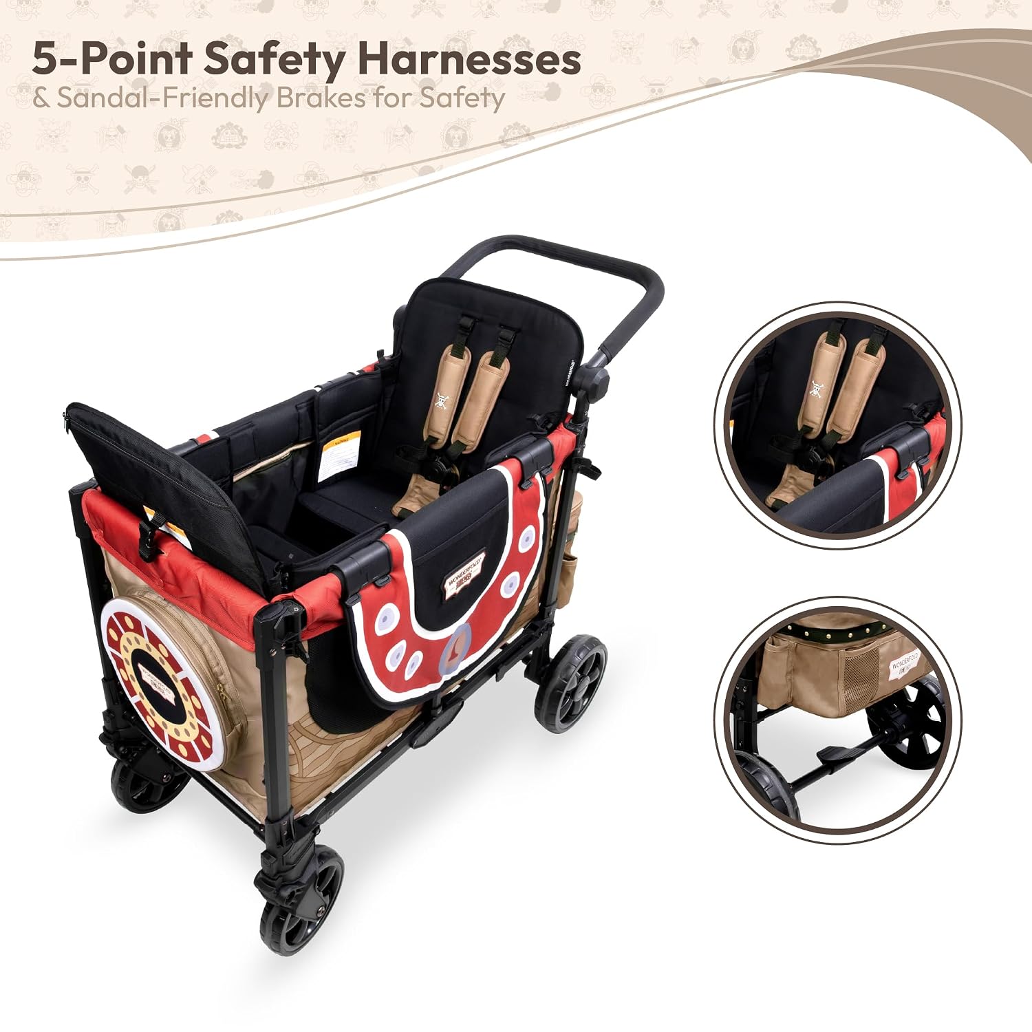 WonderFold W2 Stroller Wagon, Steel Frame, 2 Seater, Black