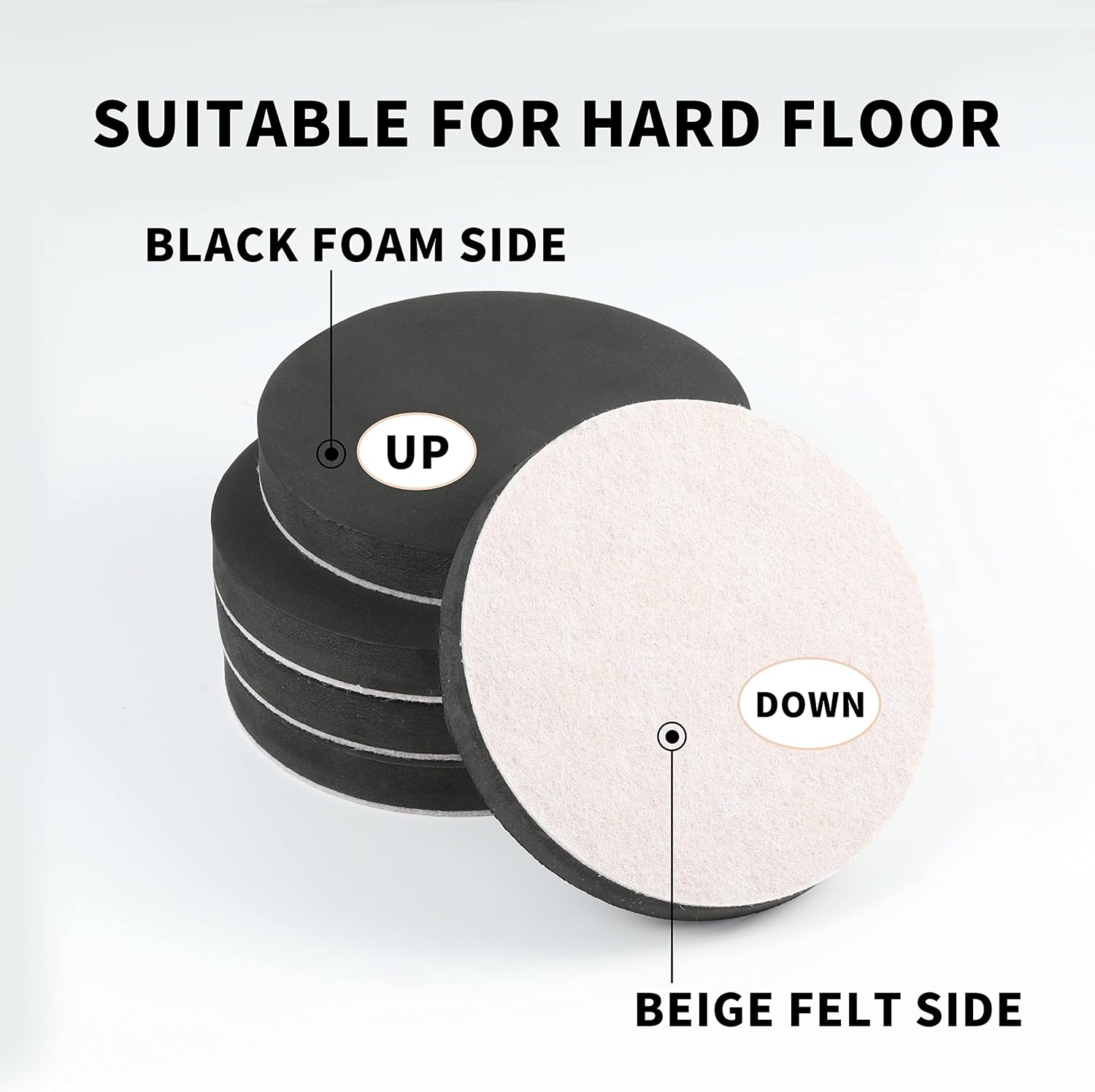 Yelanon Felt Furniture Sliders 20 Pcs 3.5" Round for Hardwood & Tile