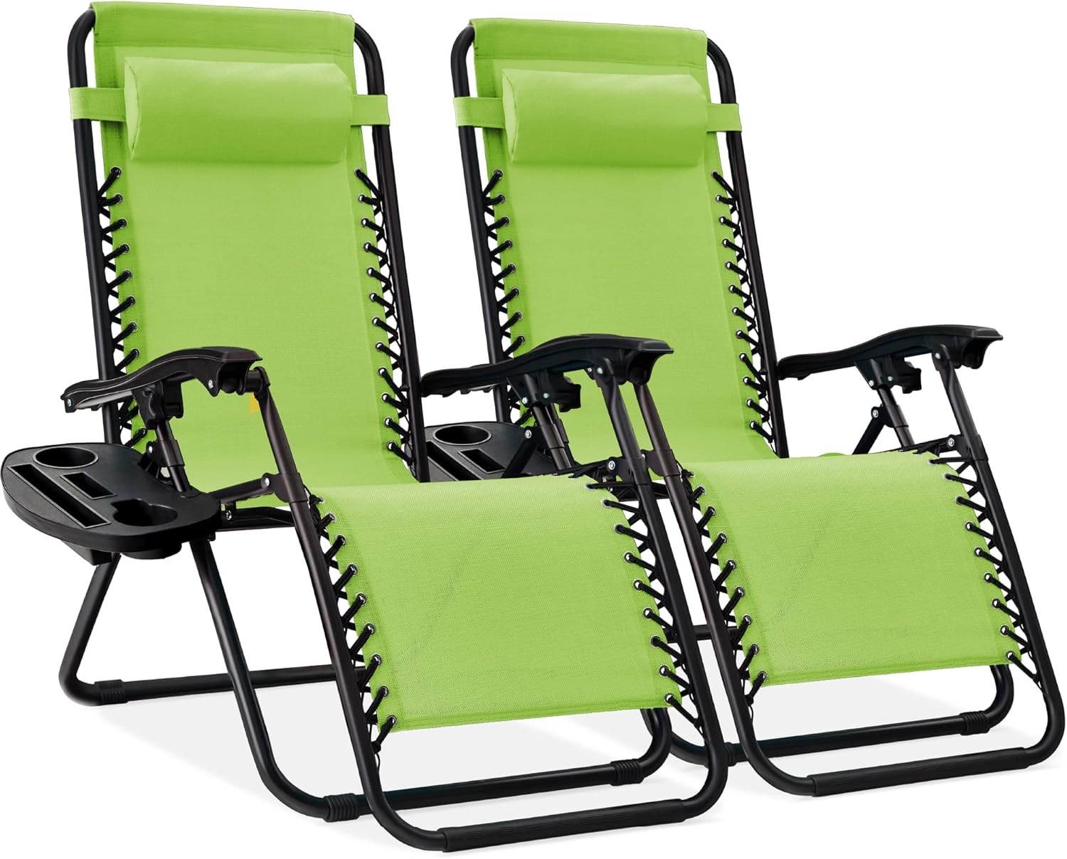 Best Choice Products Set of 2 Adjustable Steel Mesh Zero Gravity Lounge Chair Recliners w/Pillows and Cup Holder Trays - Light Blue
