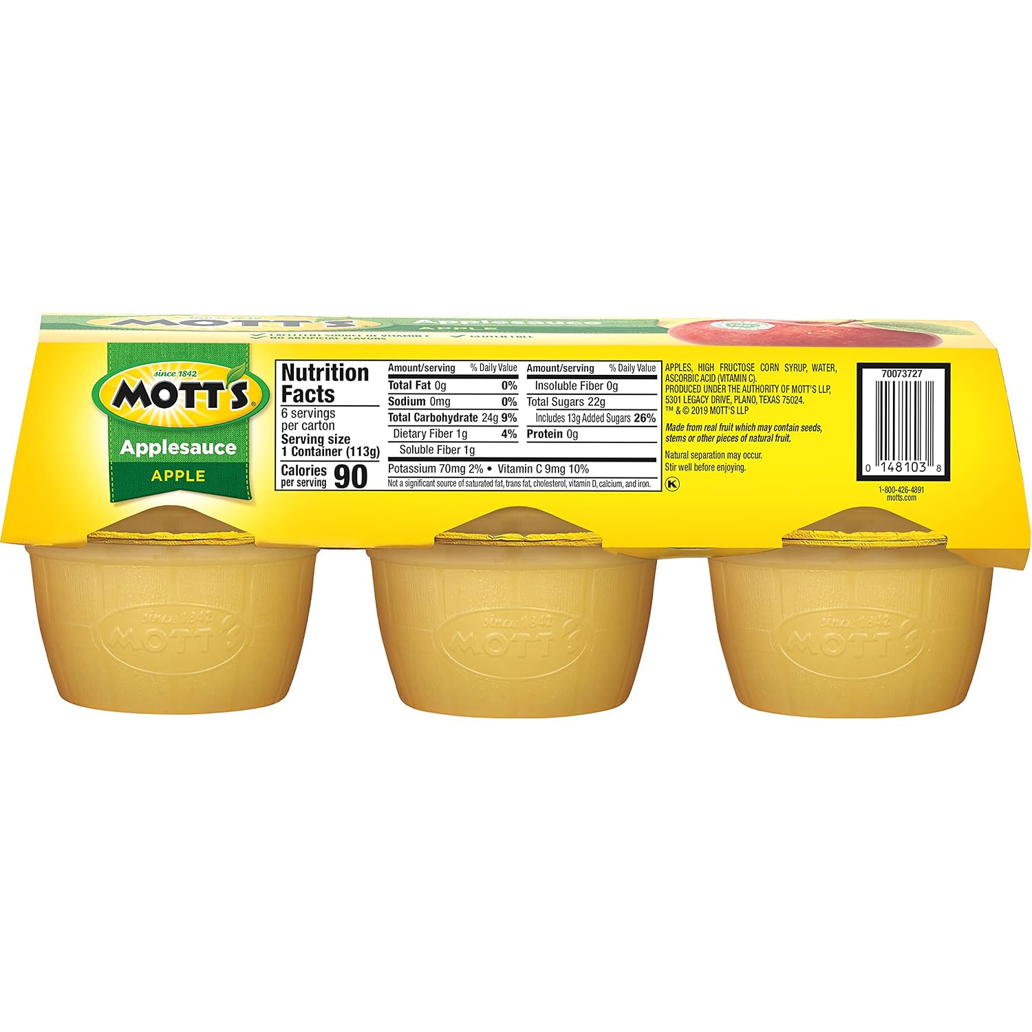 Mott's Applesauce, 4 Oz Cups, 72 Count (12 Packs Of 6), No Artificial Flavors, Good Source Of Vitamin C, Nutritious Option For The Whole Family
