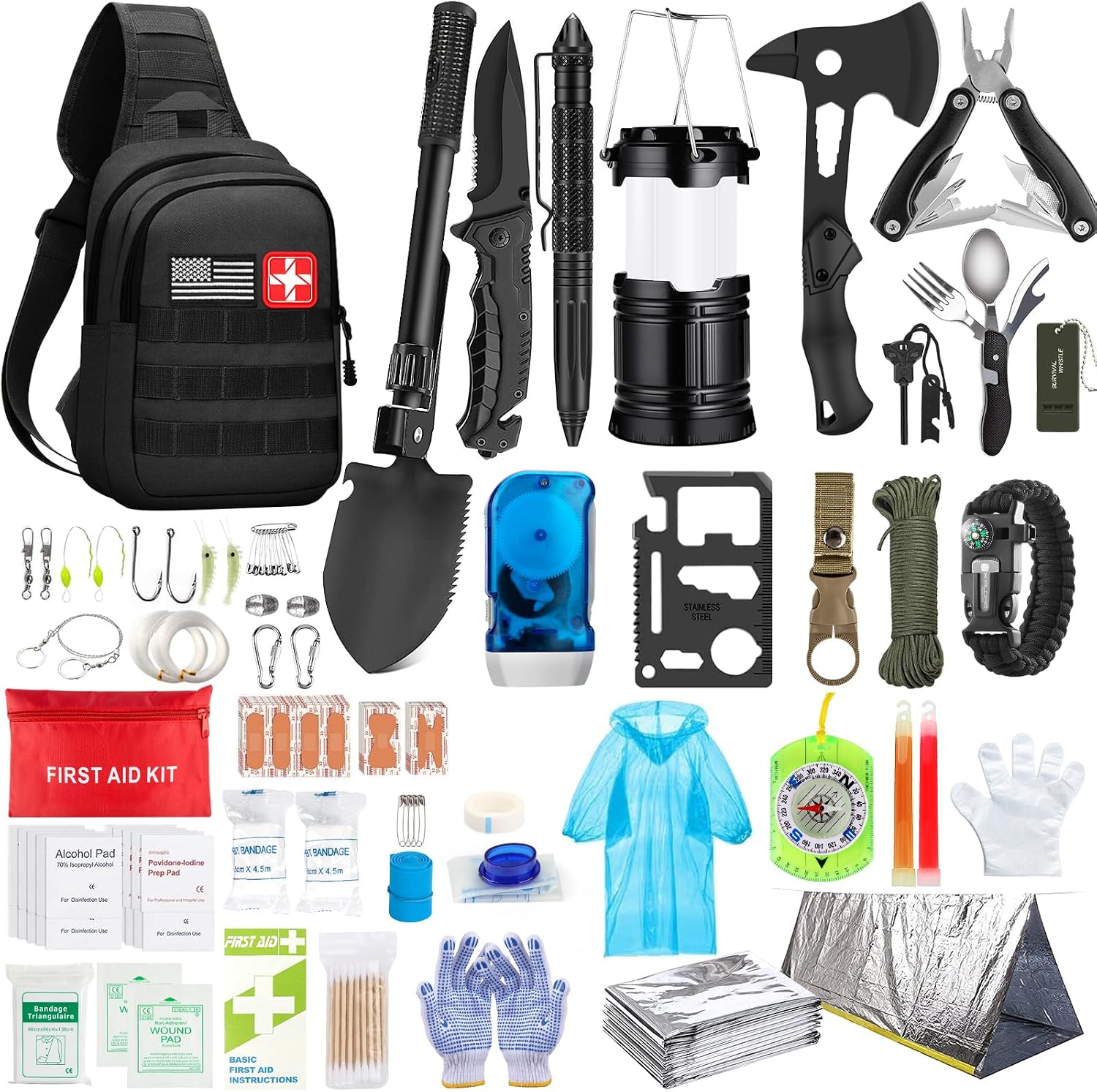 Survival Kit, First Aid Kit Survival Gear and Supplies Emergency Kit with Bug Out Bag Tactical Military Grade Molle IFAK for Camping, Earthquake