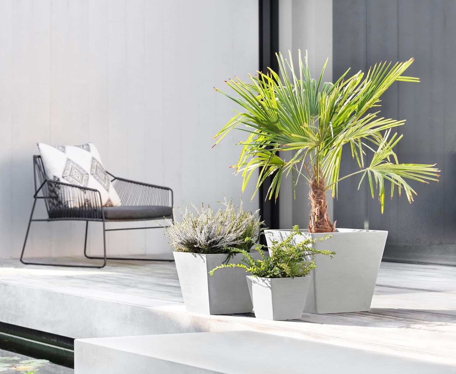 Ecopots Rotterdam Square Flower Planter, White Grey, 8" | Modern Style, Durable Recycled-Based Composite Construction, Weather and UV-Resistant, for Indoor/Outdoor Use