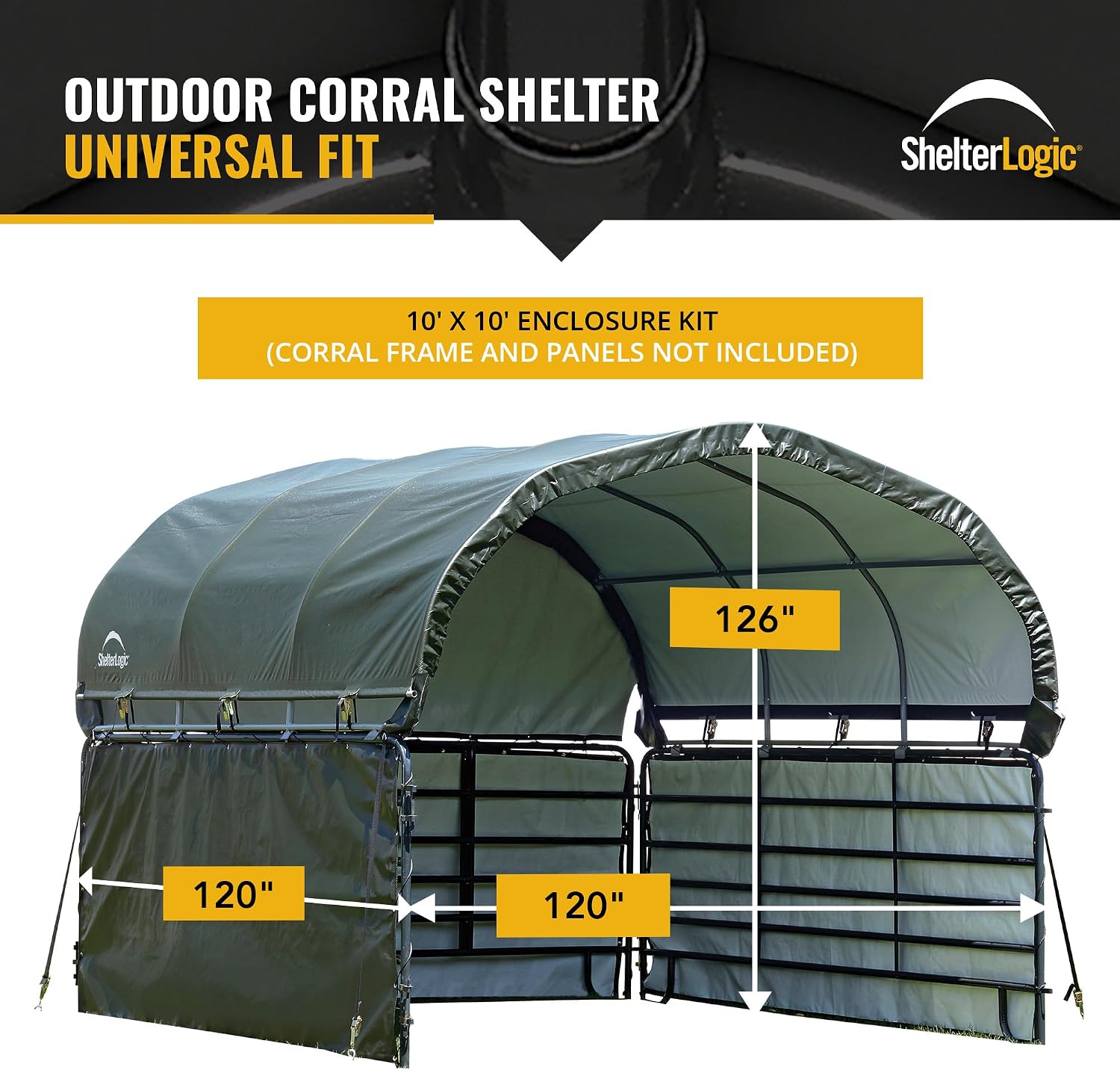 ShelterLogic 10' x 10' Enclosure Kit for Outdoor Corral Shelter Cover (Corral Frame and Panels, Top Cover NOT Included) Green