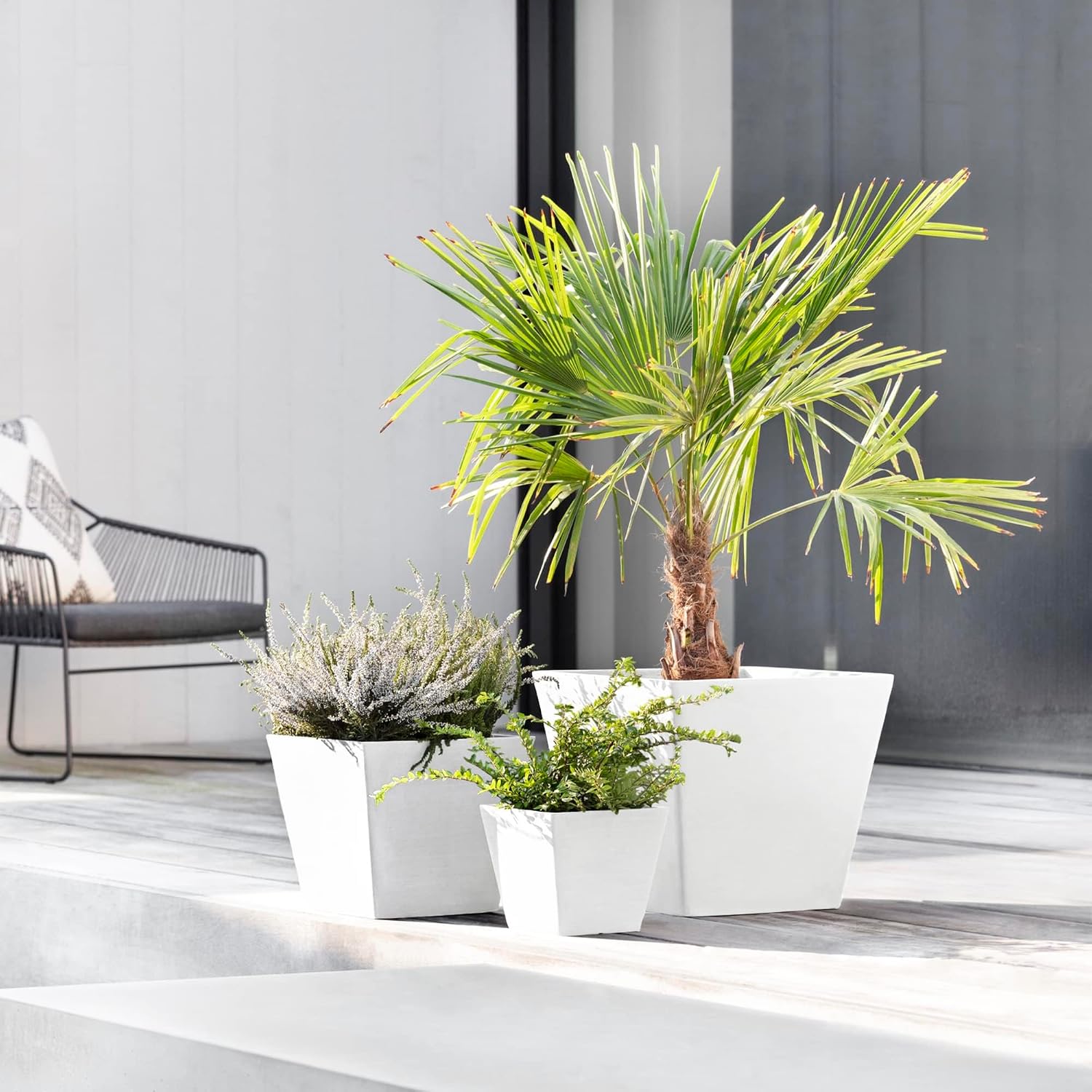 Ecopots Rotterdam Square Flower Planter, White Grey, 8" | Modern Style, Durable Recycled-Based Composite Construction, Weather and UV-Resistant, for Indoor/Outdoor Use
