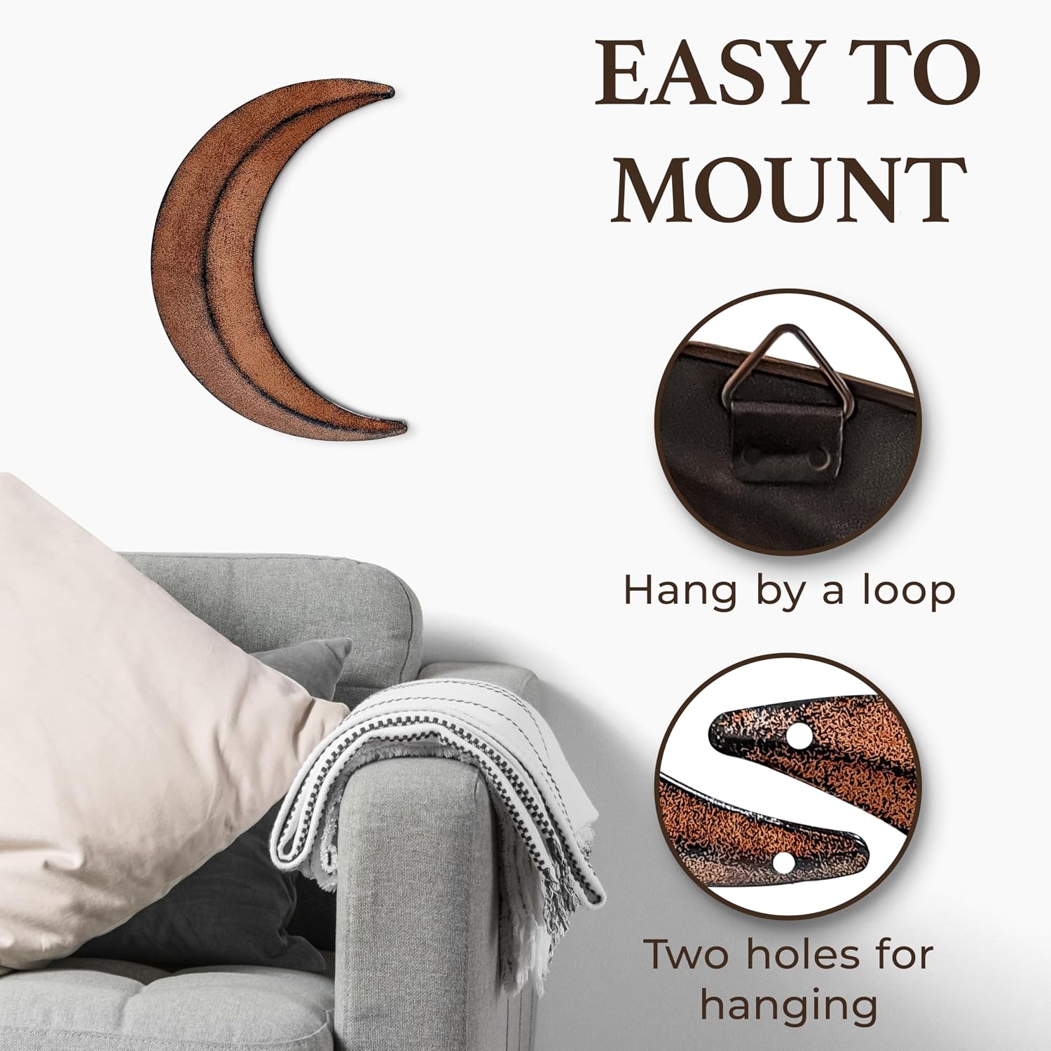 BCD Rustic Moon Outhouse Bathroom Decor 12" Large - Primitive Wall Art Outhouse Sign for Door - Rusty Metal Crescent Decorations - Country &