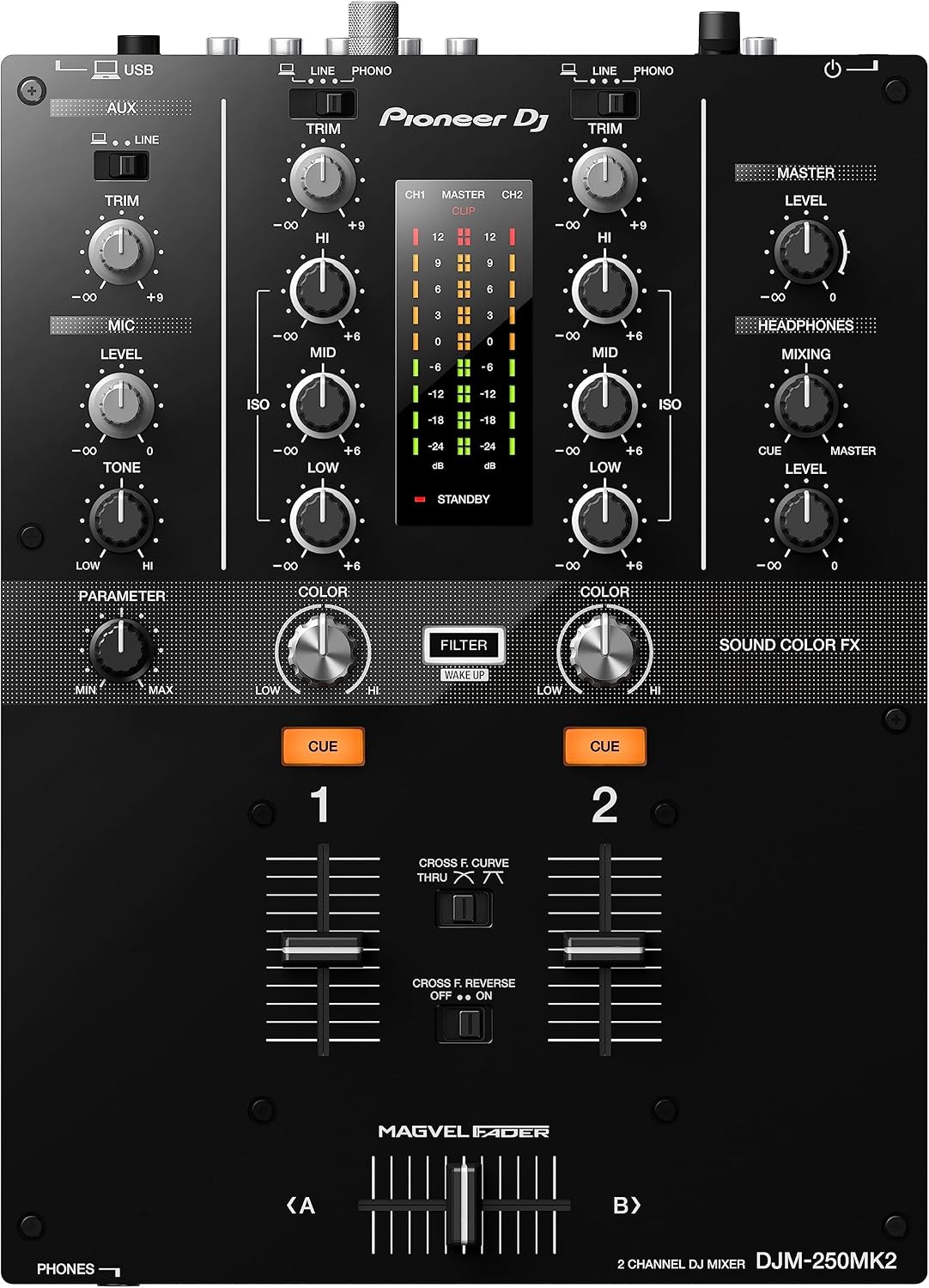 Pioneer DJ DJM-250MK2 2-Channel DJ Mixer, Black | For DJs moving to separates, 2-channel club-style mixer, free rekordbox DVS, Sound Color FX