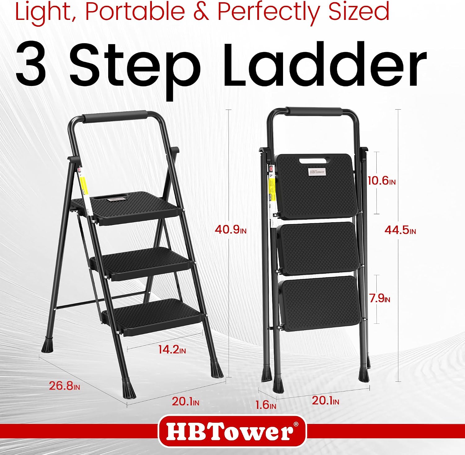 HBTower Step Ladder, Folding Step Stool with Wide Anti-Slip Pedal
