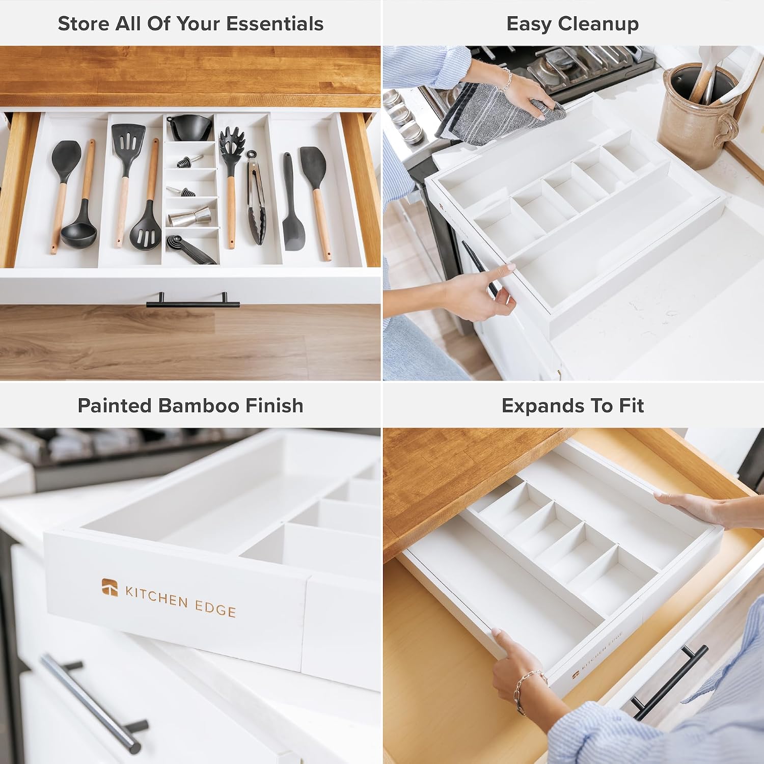 Utensil & Junk Drawer Organizer, 16-28 in, Bamboo | Food-safe contract grade, 100% sustainable wood, non-slip, adjustable