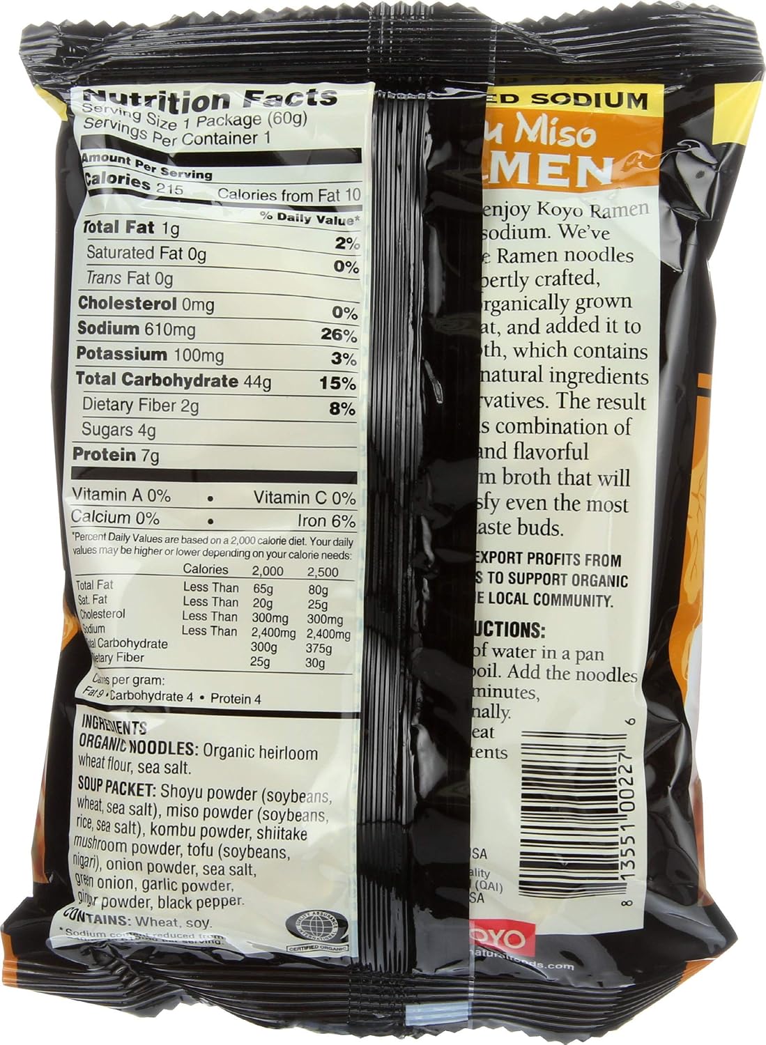 Koyo Ramen Soup, Tofu Miso Reduced Sodium, Made With Organic Noodles, No MSG, No Preservatives, Vegan, 2.1 Ounces Per Package (12 Pack)