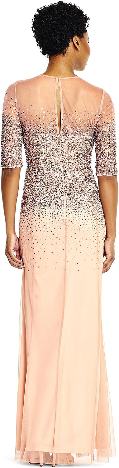 Adrianna Papell Women's Beaded Illusion Dress | Long Sequin Evening Dress with Fitted Bodice & Tulle Skirt Overlay