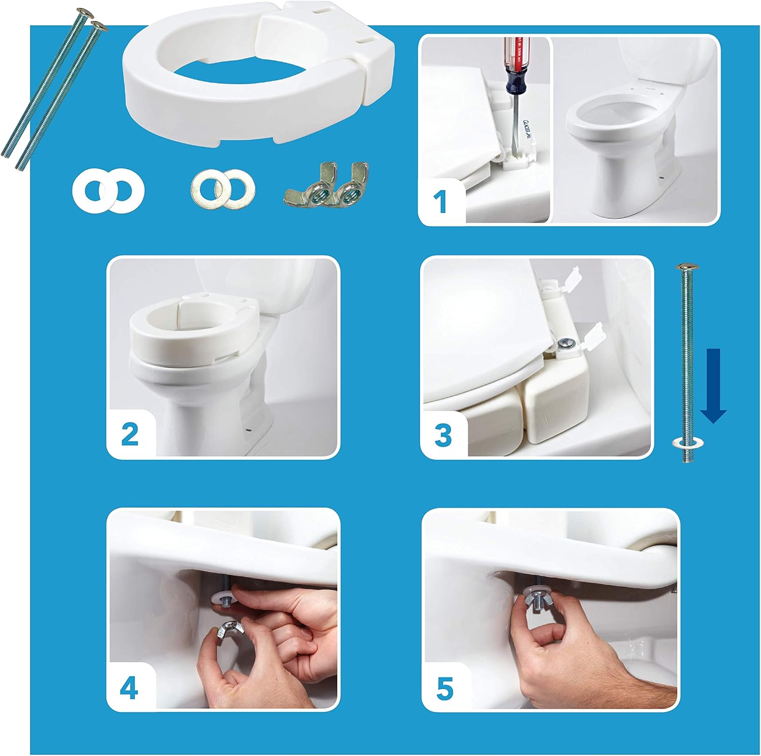 Carex Hinged Round Raised Toilet Seat Riser, Adds 3.5 Inches of Height, 300 lbs Capacity, Elevating and Raising Seat for Elderly and Handicap, Universal, Slip-Resistant, White.