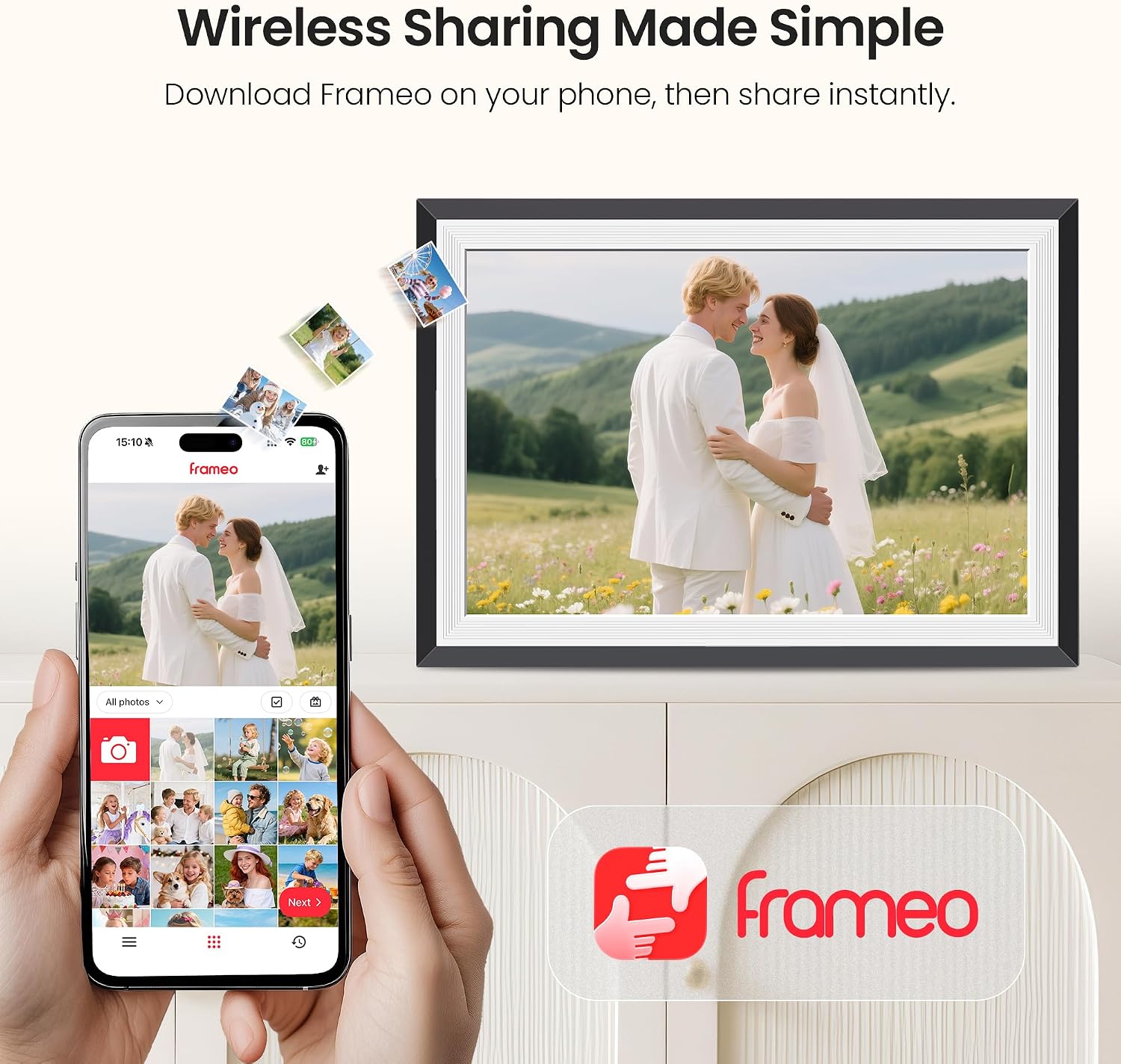 BIGASUO Digital Picture Frame, 10.1" Frameo Digital Frame WiFi with 32GB Memory, 1280x800 IPS Touch Screen