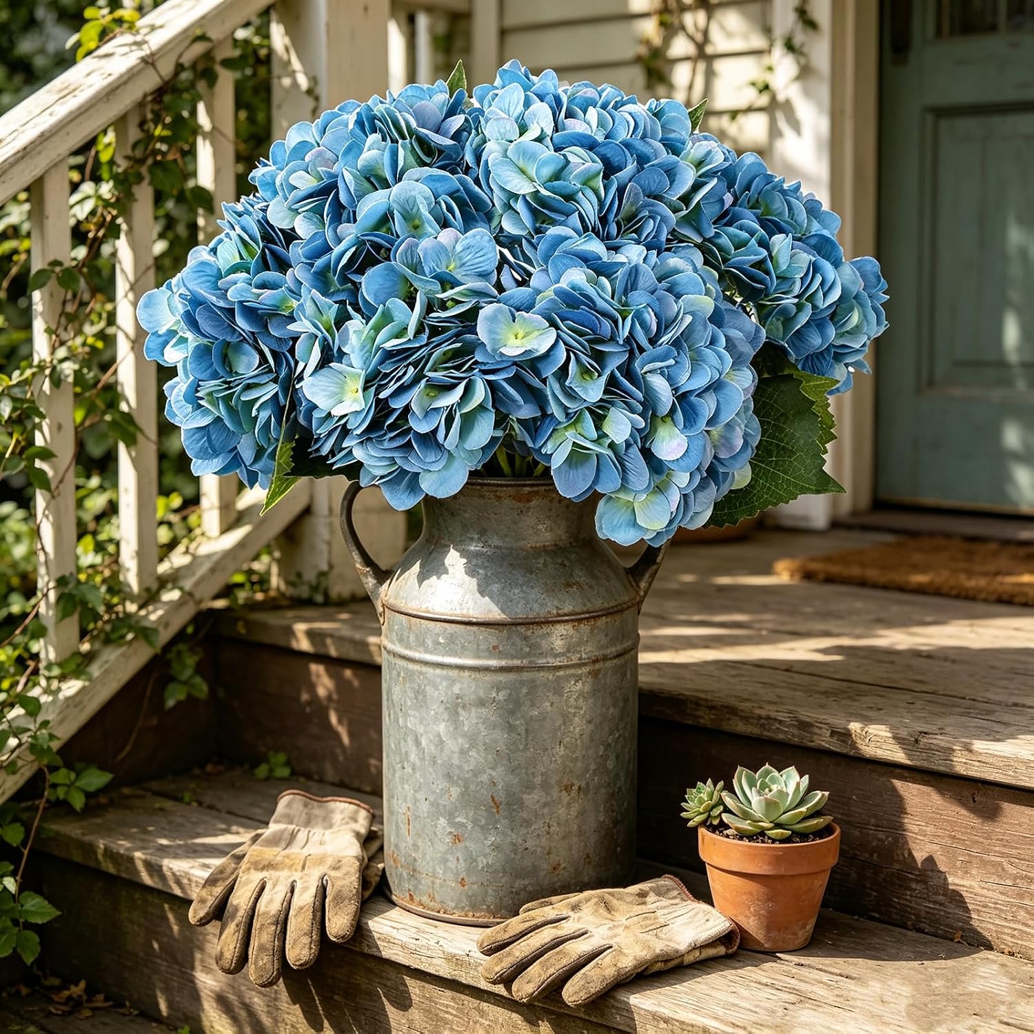 Kimura's Cabin 6pcs Silk Hydrangeas Artificial Flowers,Deep Lake Blue