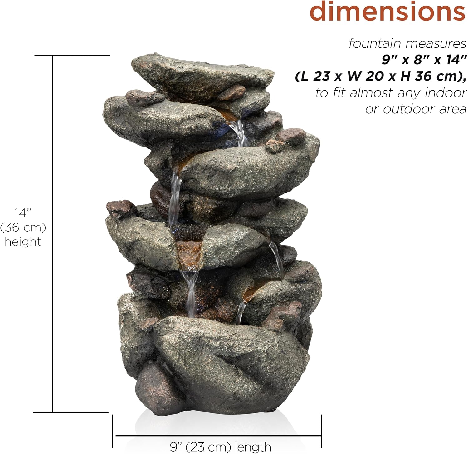 Alpine Corporation 13" Tall Indoor Tabletop Water Fountain, 4 Tier Cascading Water Feature with LED Lights for Home, Office, Living Room, or Zen Decor, Gray