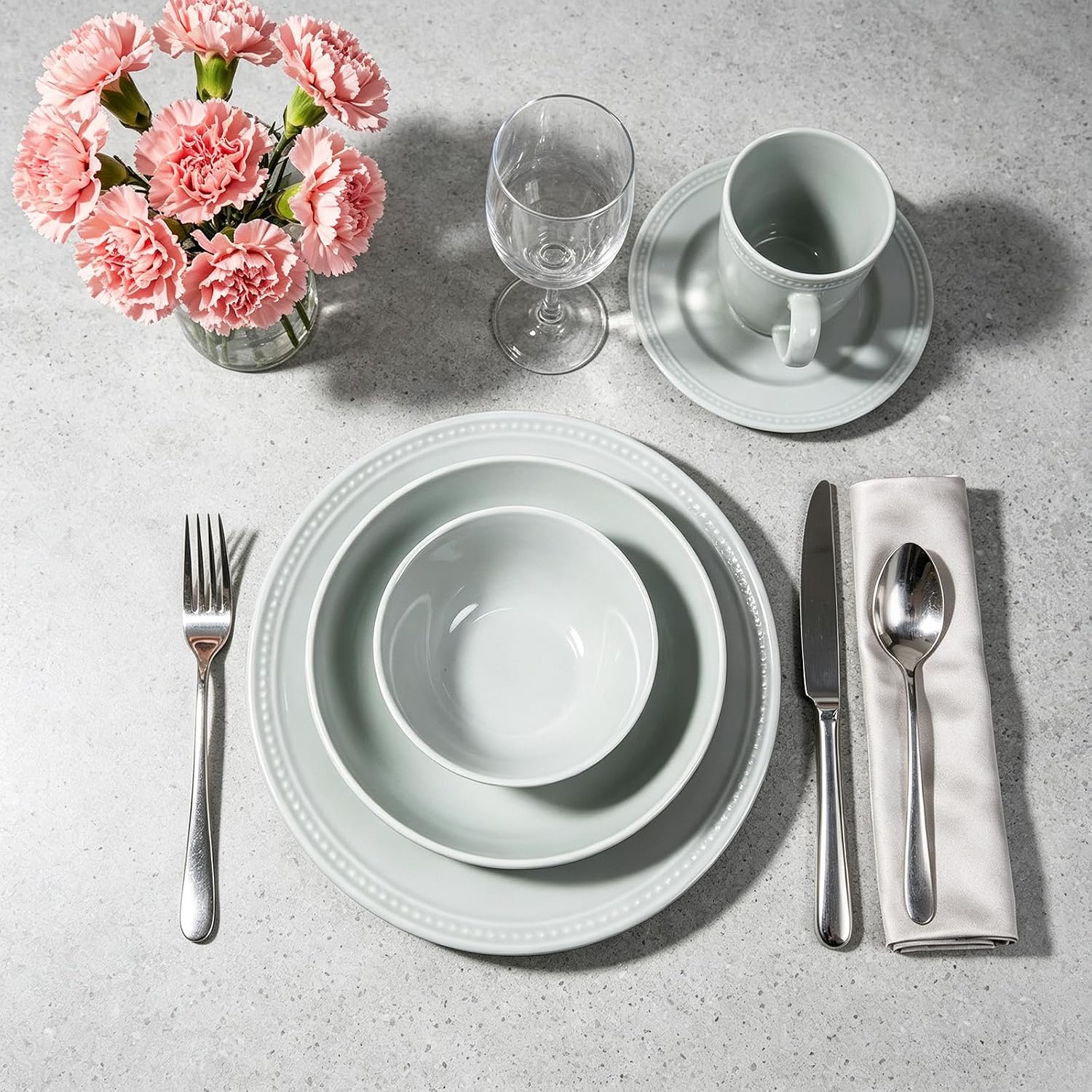 HomeVSS 20-Piece Pearl Dots Stoneware Dinnerware Set, Pink, Service for 4