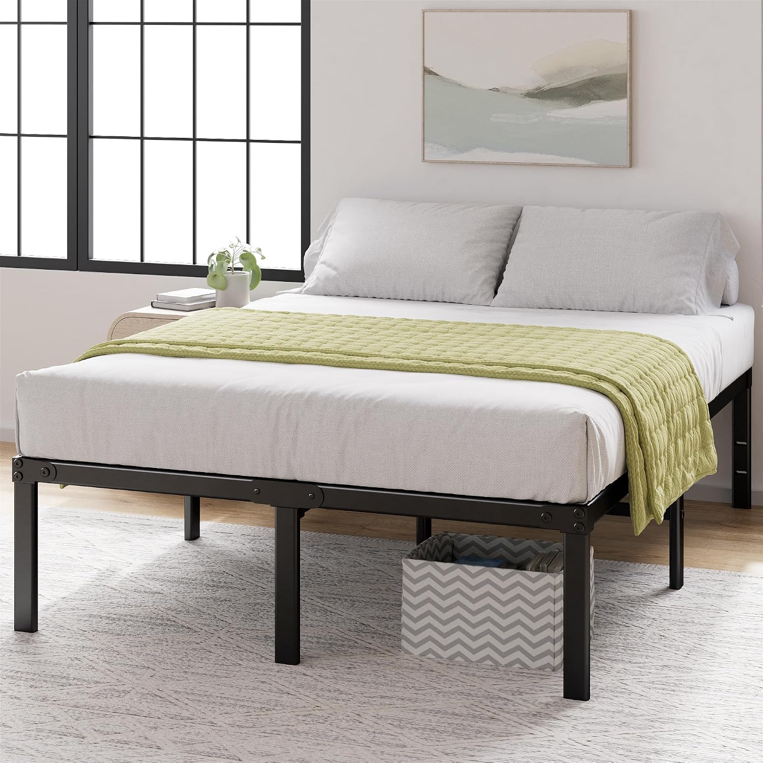 ZINUS Van 16 Inch Metal Platform Bed Frame / Steel Slat Support / No Box Spring Needed / Easy Assembly, Full