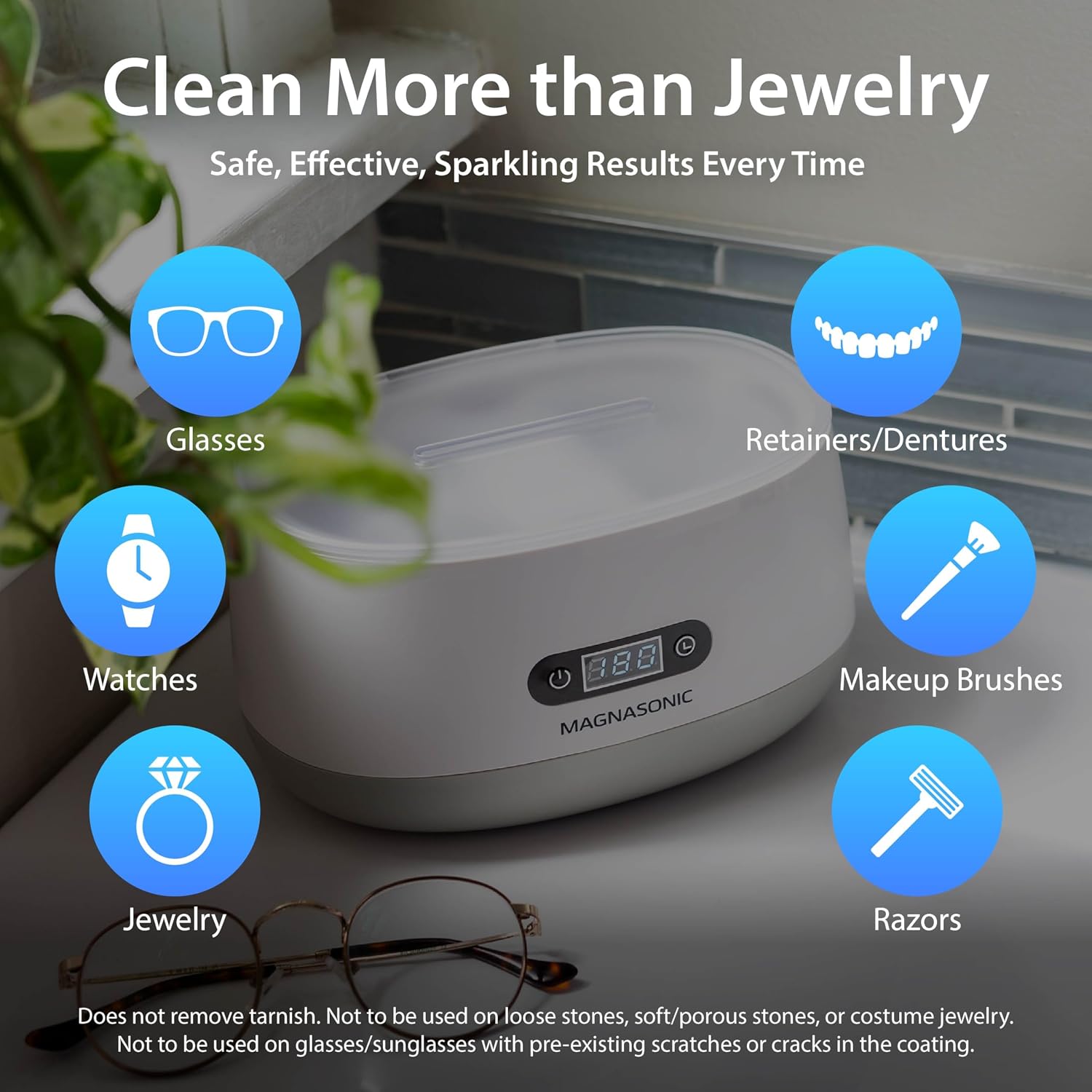 Magnasonic Ultrasonic Cleaner - 20oz Stainless Steel Tank, Digital Timer, 5 Cleaning Modes, Ultrasonic Jewelry Cleaner for All Jewelry, Eyeglasses, Watches, Dentures, Retainers & More