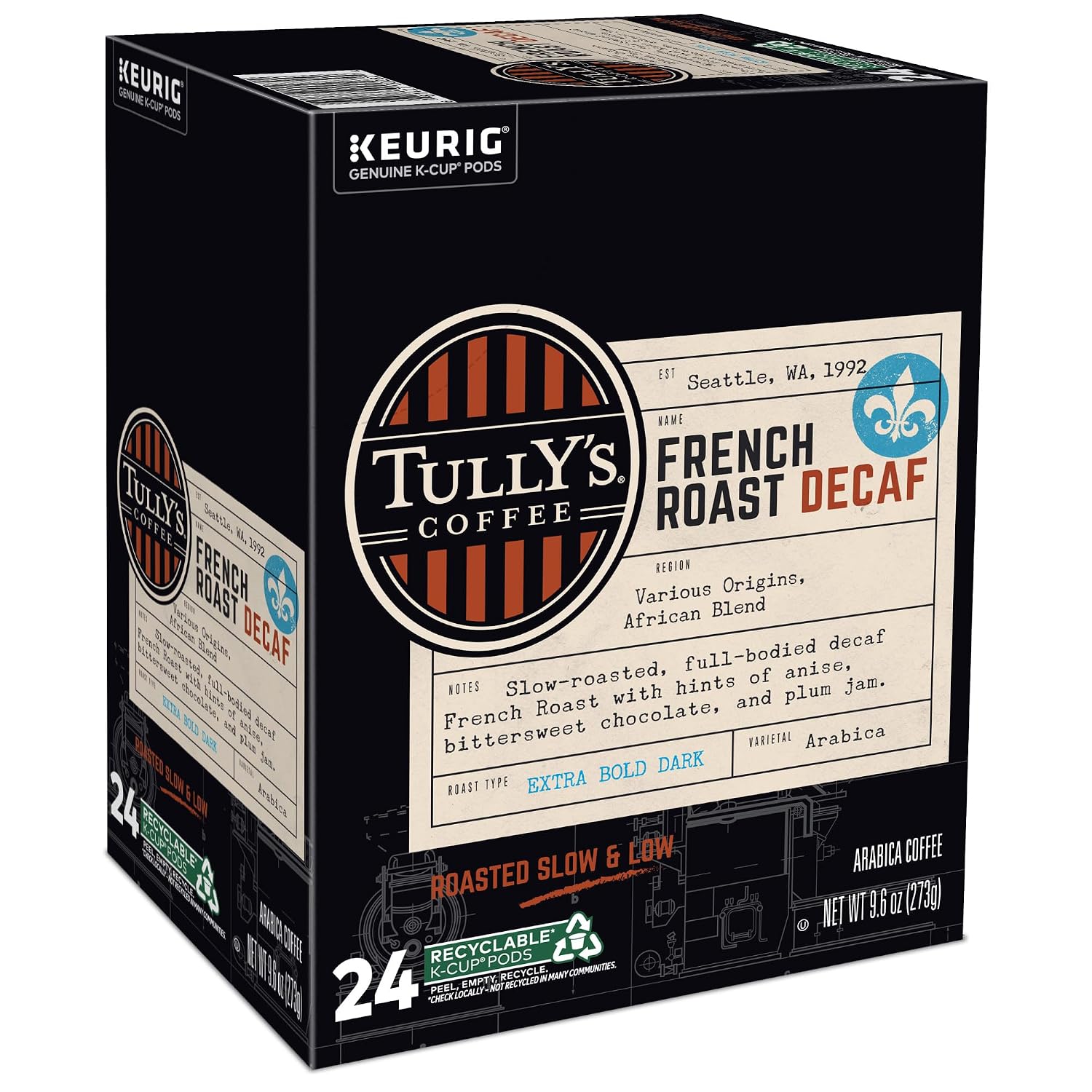 Tully's Coffee Hawaiian Blend Keurig Single-Serve K-Cup Pods, Medium Roast Coffee, 96 Count