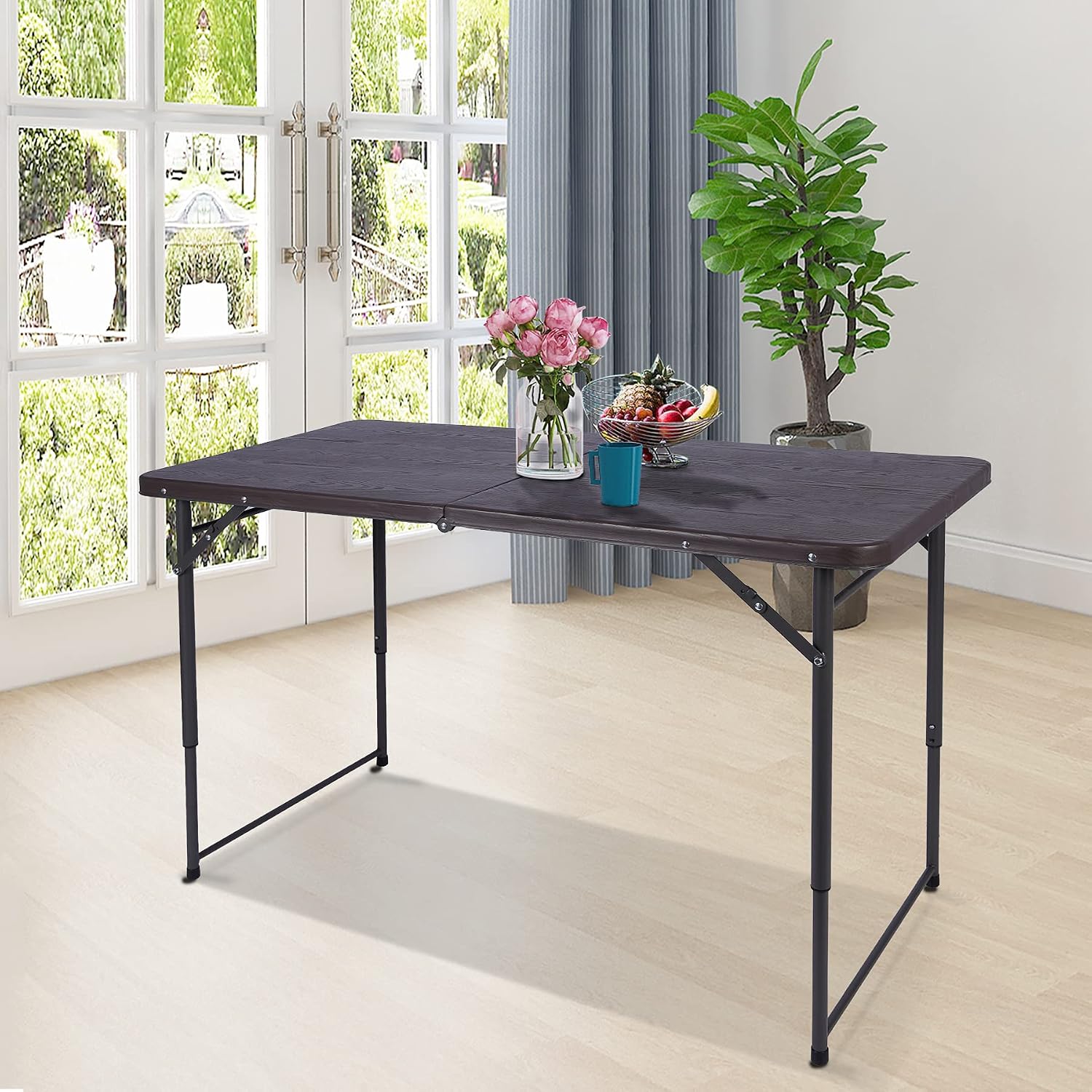 REDCAMP 34" Square Folding Card Table with Resin Top, Portable Fold in Half Small Card Tables with Collapsible Legs for Adults Indoor Outdoor Use