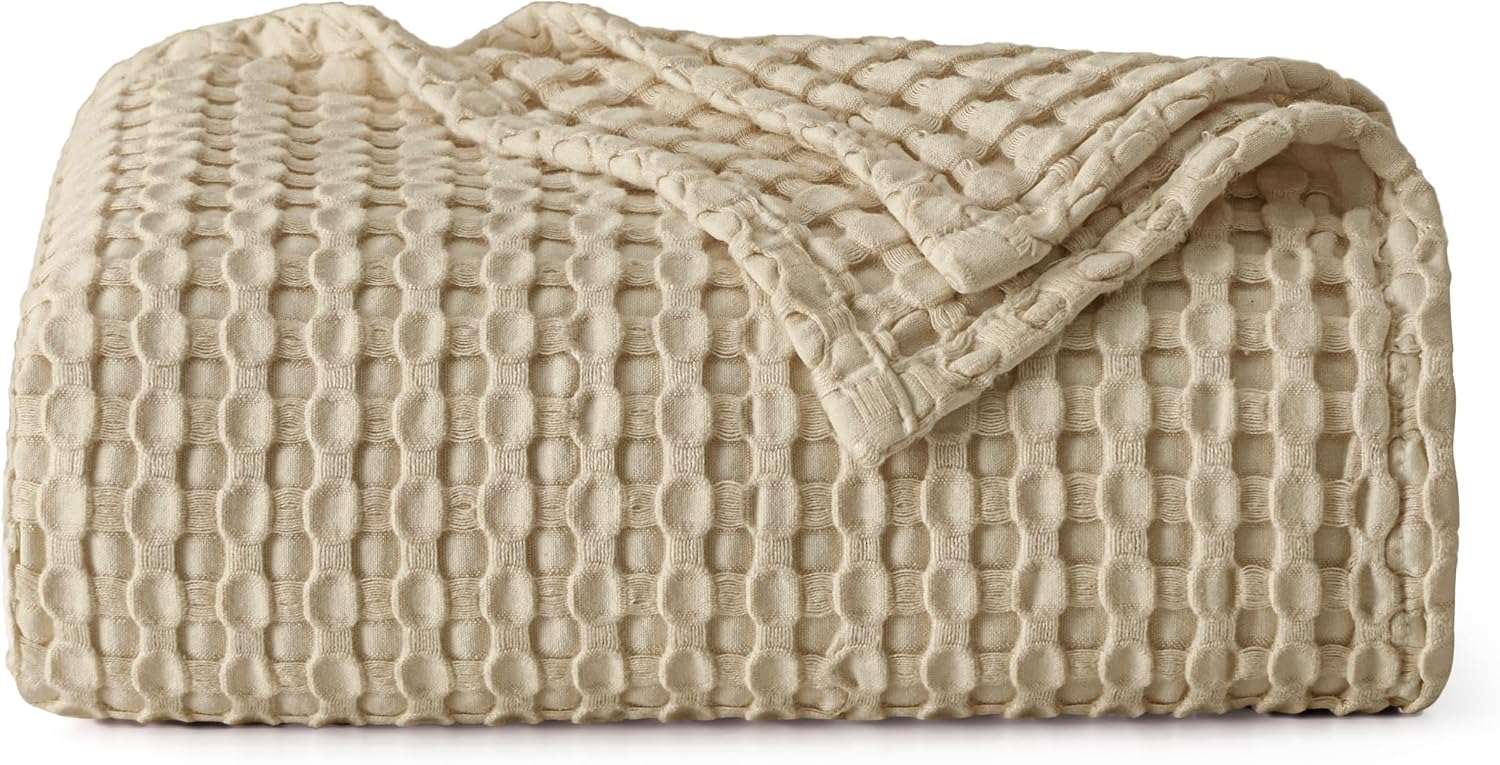 Bedsure Cooling Waffle Blanket for Hot Sleepers, Ivory, Queen, 90"x90"