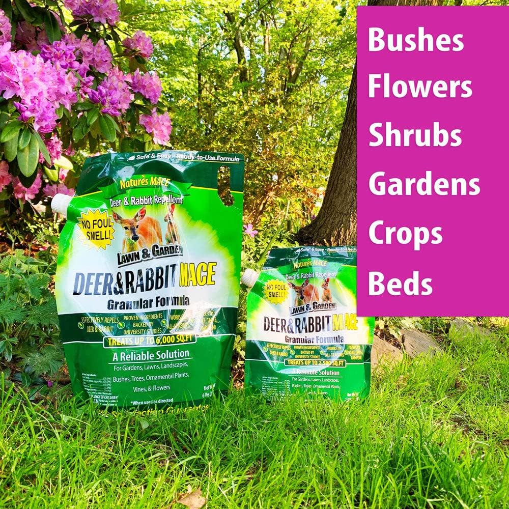 Nature's MACE Deer & Rabbit Repellent 25 lb Granules | Covers 25,000 Sq Ft, Repel Deer from Your Home & Garden, Deterrent, Safe to use Around Children, Plants, Produce.
