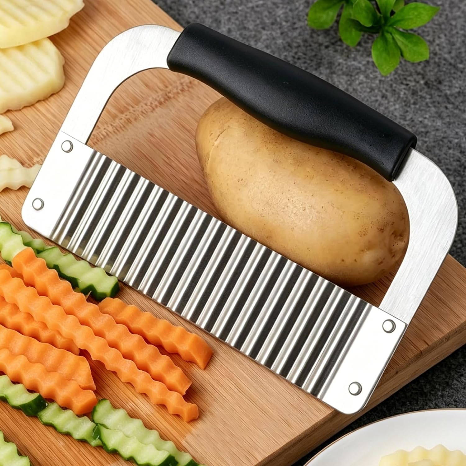 Crinkle Cutter, French Fry Cutter for Potatoes, Upgraded Stainless Steel Blade