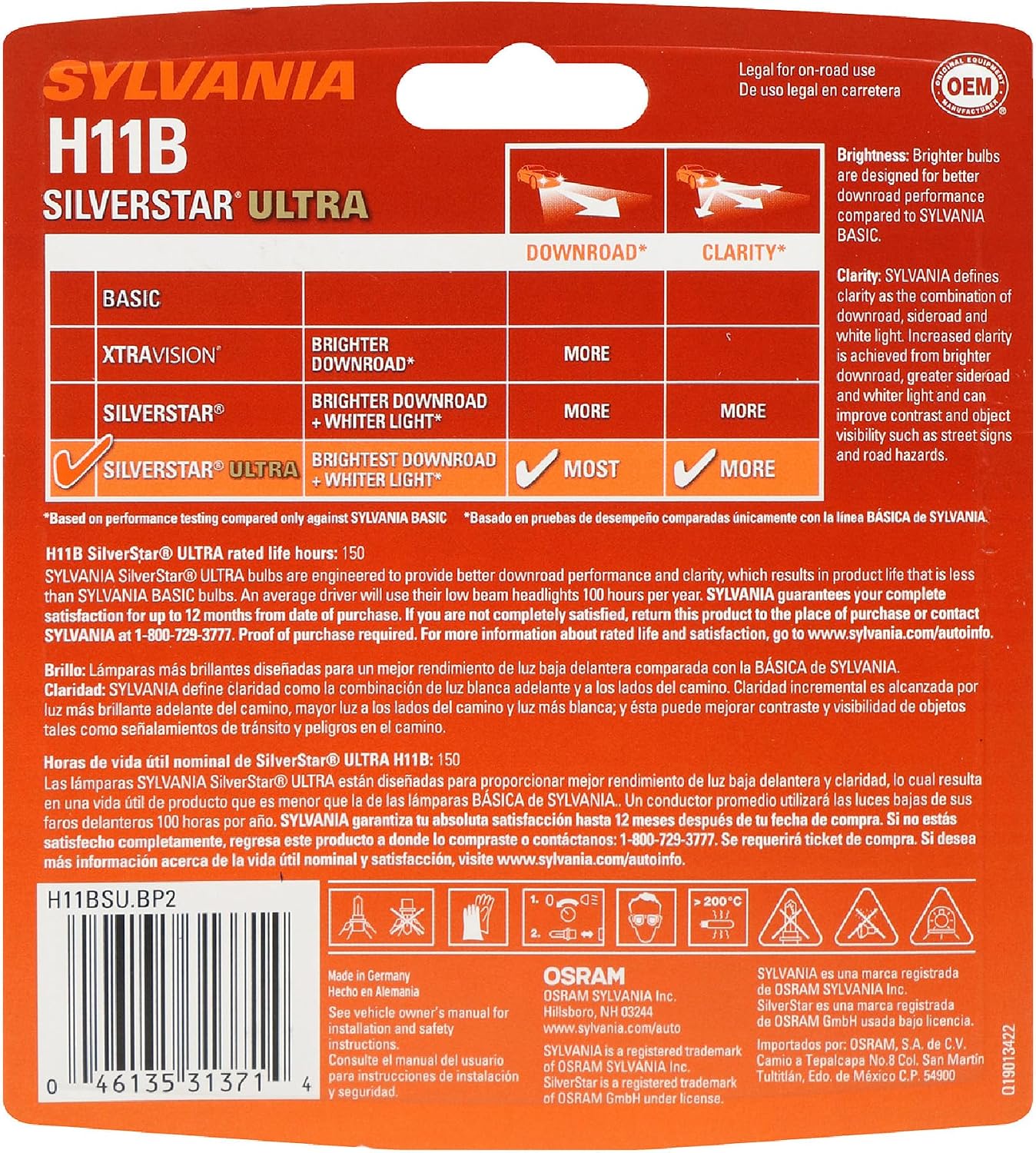 SYLVANIA - H11B SilverStar Ultra - High Performance Halogen Headlight Bulb, High Beam, Low Beam and Fog Replacement Bulb