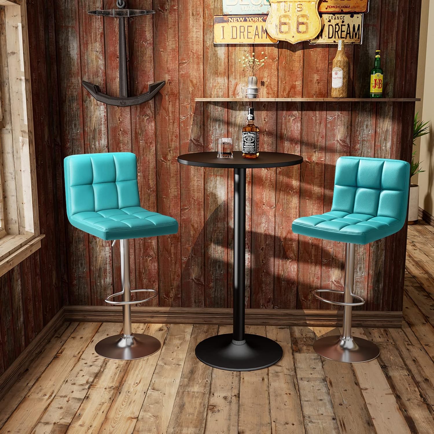 Homall Bar Stools Modern PU Leather Adjustable Swivel Barstools, Armless Hydraulic Kitchen Counter Bar Stool Extra Height Square Island Barstool with Back Set of 2 (Leather, White)