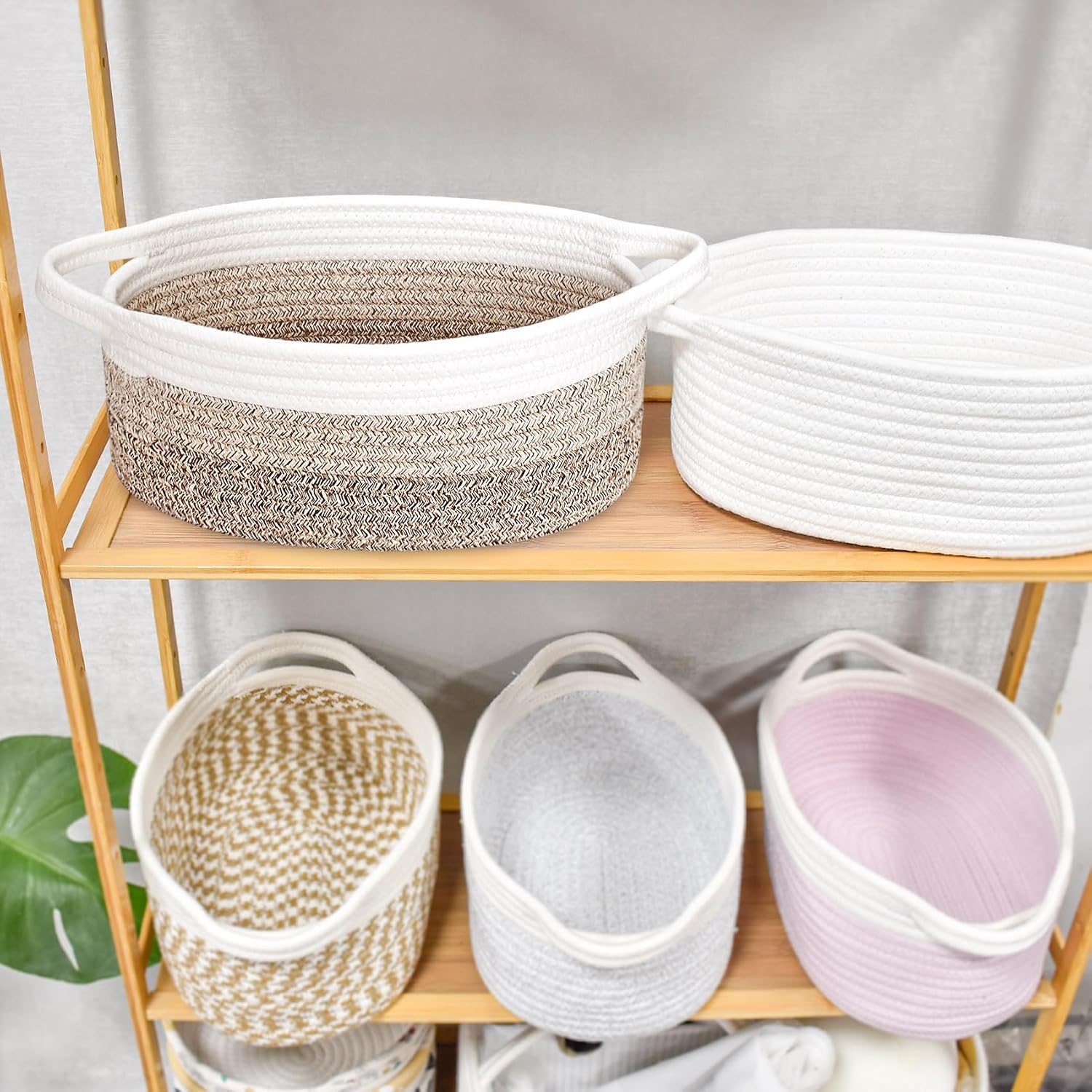 ABenkle Small Basket with Handles, Boho Decorative Rope Woven Dog Cat Toy Storage Bin Shelf Storage Organizer, Easter Christmas Gift Basket, 12"x8"x5"