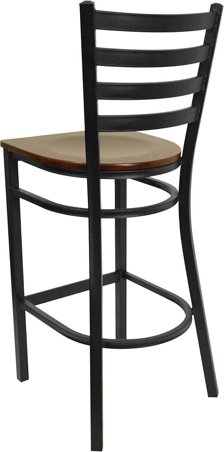 Flash Furniture Hercules Series Ladder Back Metal Restaurant Barstool, Modern Upholstered Armless Bar Height Chair for Restaurants and Kitchens, Black | Vinyl Upholstery, Durable Construction, Commercial Use