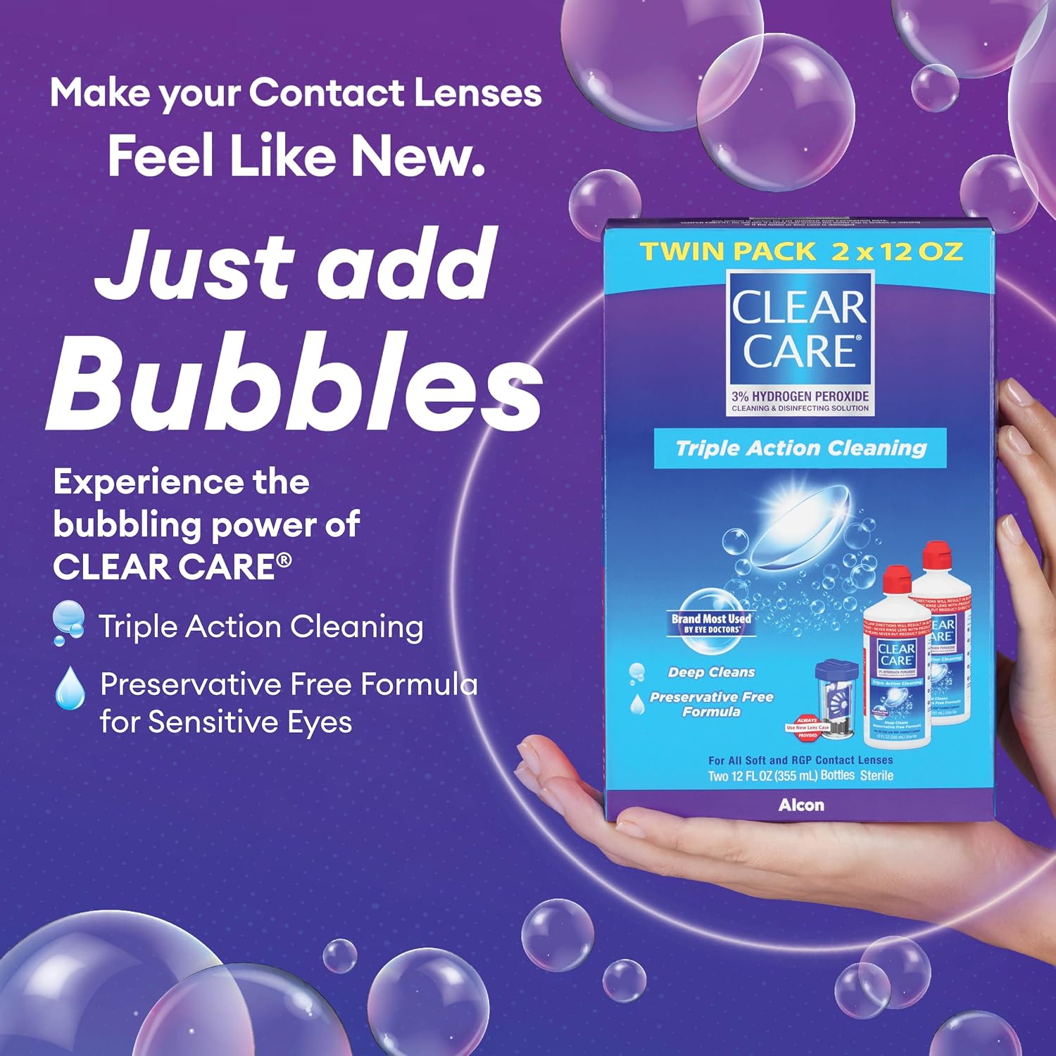 CLEAR CARE Cleaning & Disinfecting Contact Lens Solution, 12 Fl Oz, 2 Pack