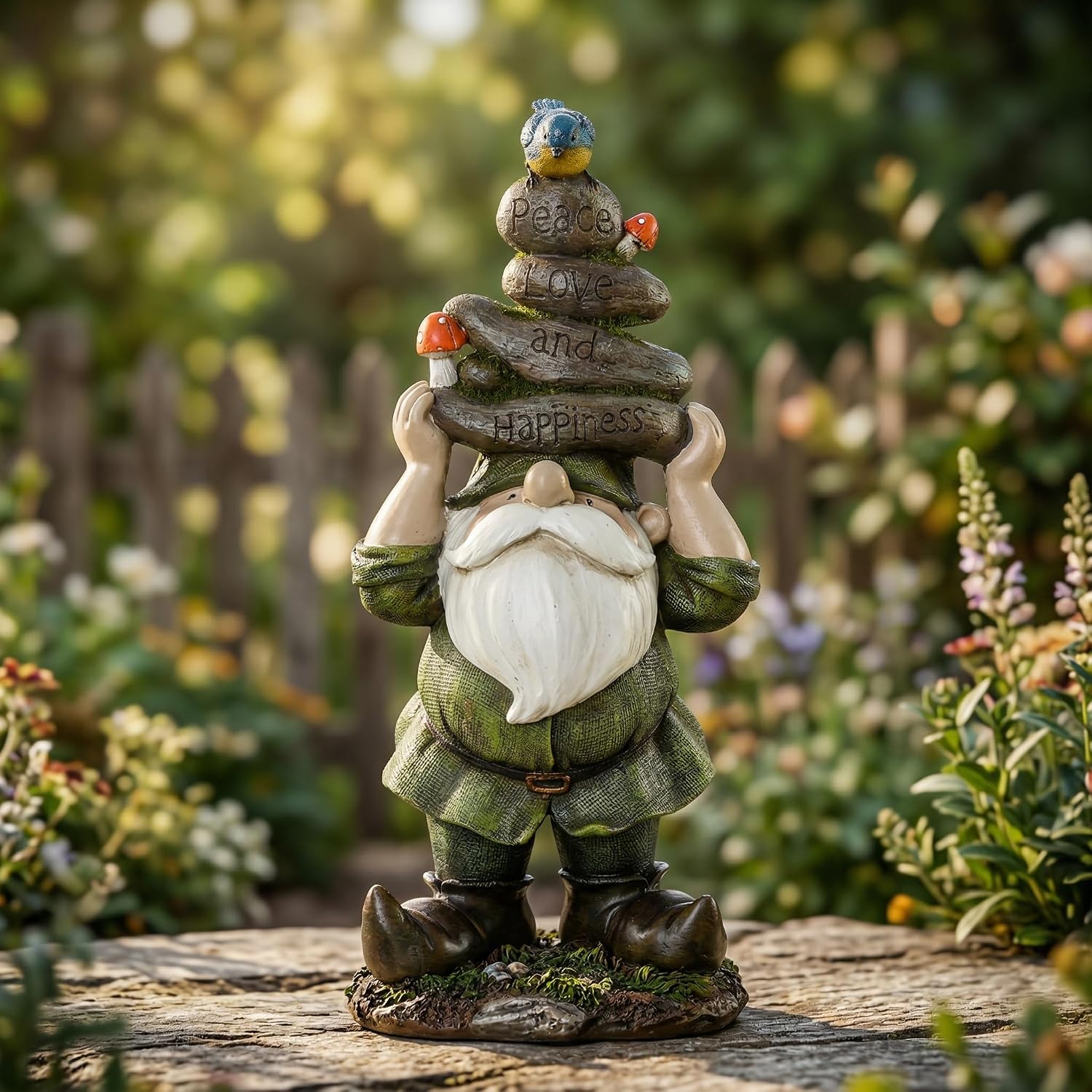 Garden Gnome Statue Outdoor Decorative Gnome Statue,Gnome Held Stones with His Head
