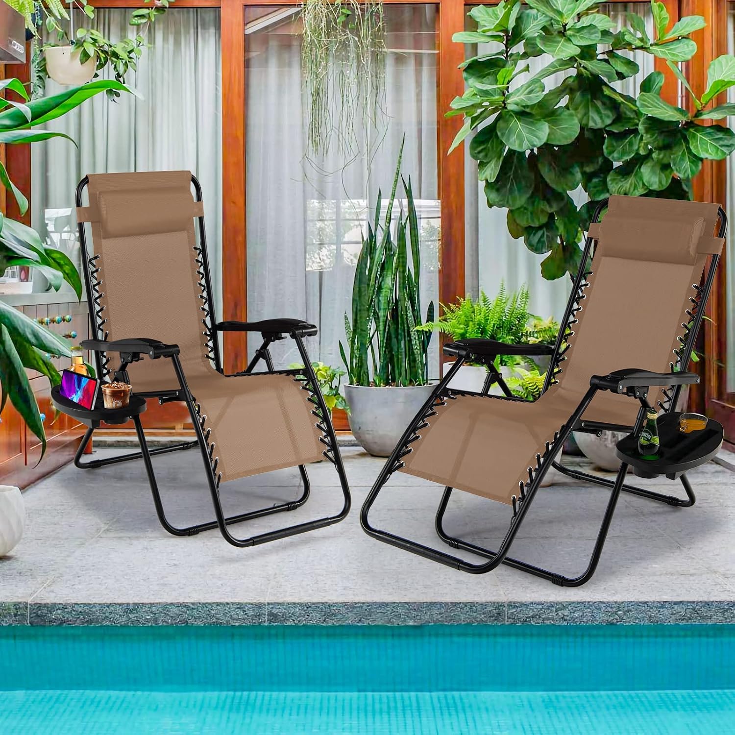 Goplus Zero Gravity Lounge Chairs, 160°Adjustable Folding Recliner w/Pillow and Cup Holder, 350LBS Comfy Outdoor Lounge Chairs for Patio, Lawn, Yard & Camp(1, Gray)