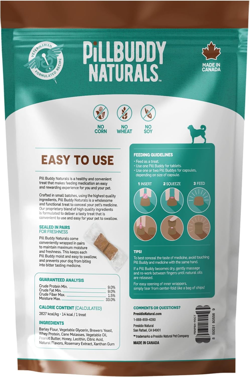 Presidio Earthly Pill Buddy Naturals - PB & Banana Recipe Pill Hiding Treats for Dogs - Make A Perfect Pill Concealing Pocket Or Pouch for Any Size Medication - 30 Servings