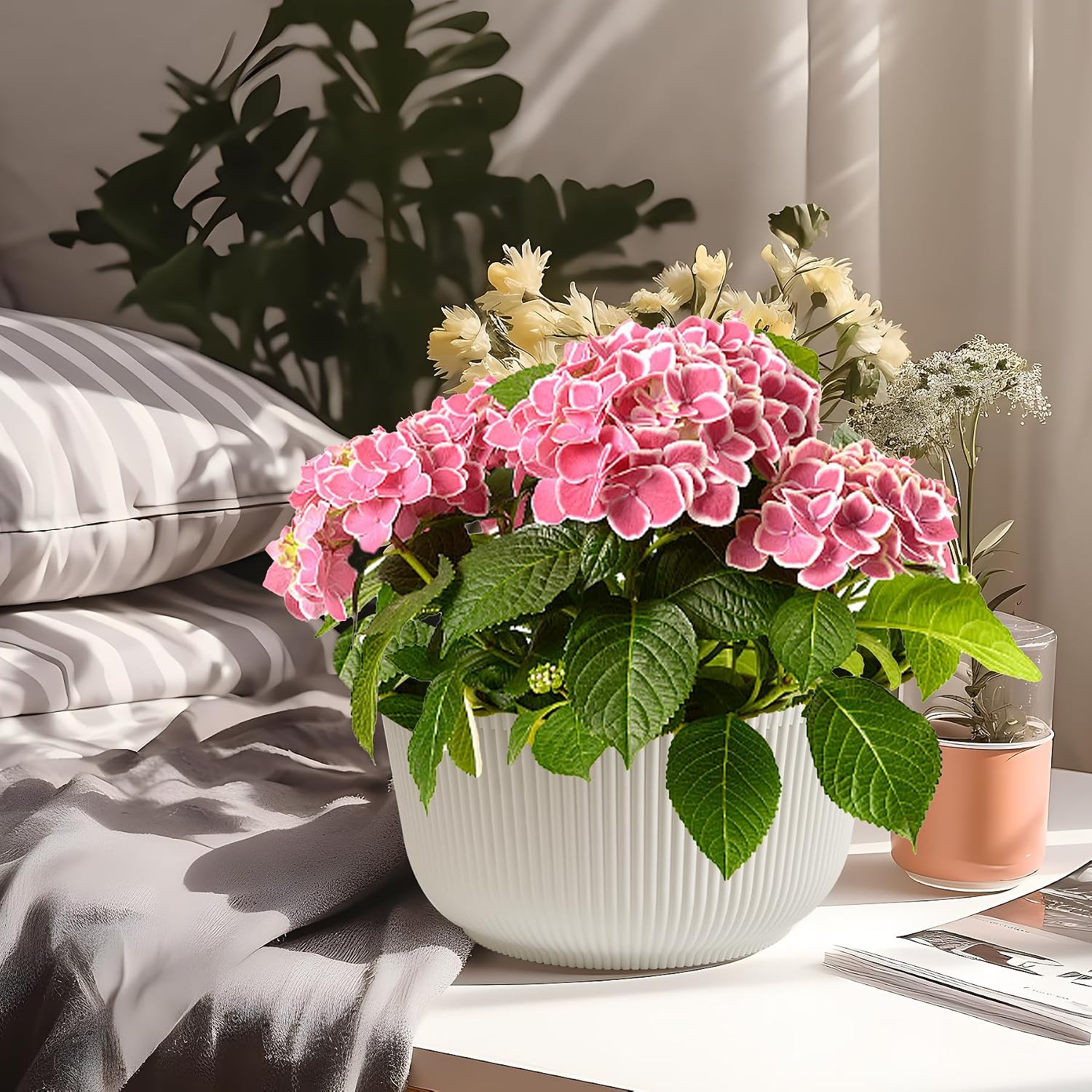 T4U Self Watering Pots for Indoor Plants, 4 Inch 6 Pack Planter White