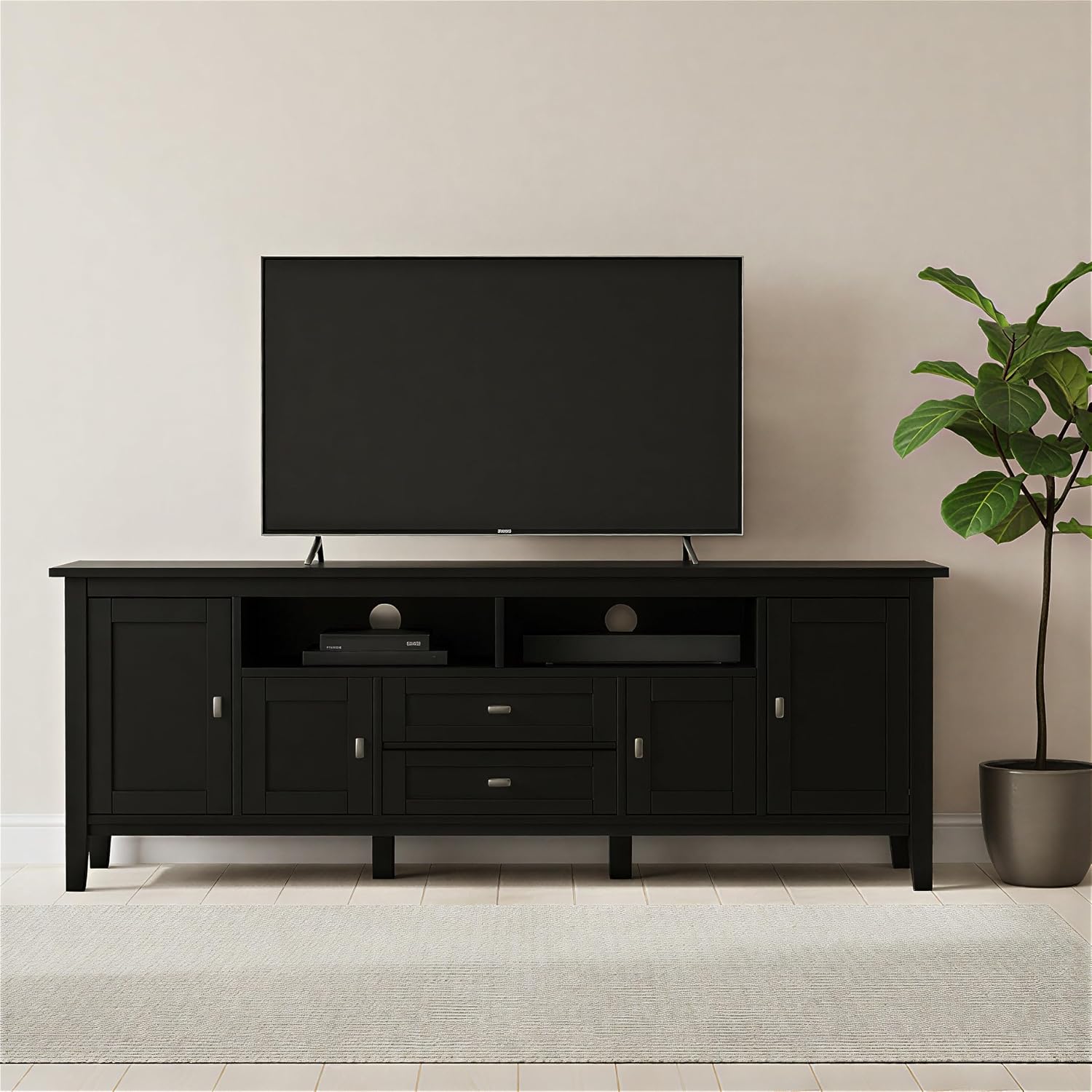 SIMPLIHOME Warm Shaker 47" Wide Solid Wood TV Stand in Light Golden Brown