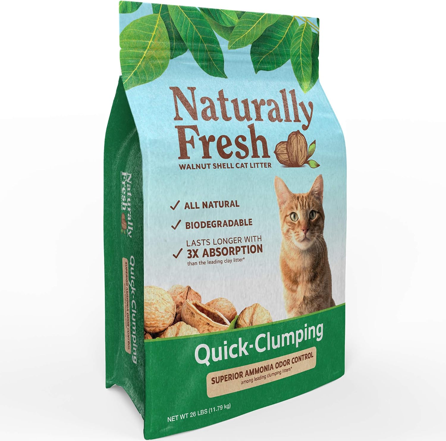 Naturally Fresh Cat Litter Made From Walnut Shells, 1-2 Cats, Unscented, Upcycled, Easy Scooping, Sustainable, 26 Lbs