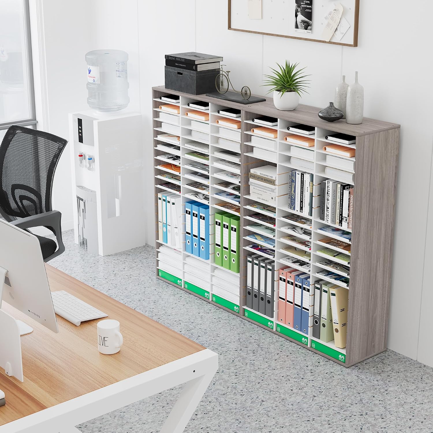 EasyPAG 12 Compartments Wooden Literature Organizer with Adjustable Shelves, 6000 Sheets Capacity Paper Organizer