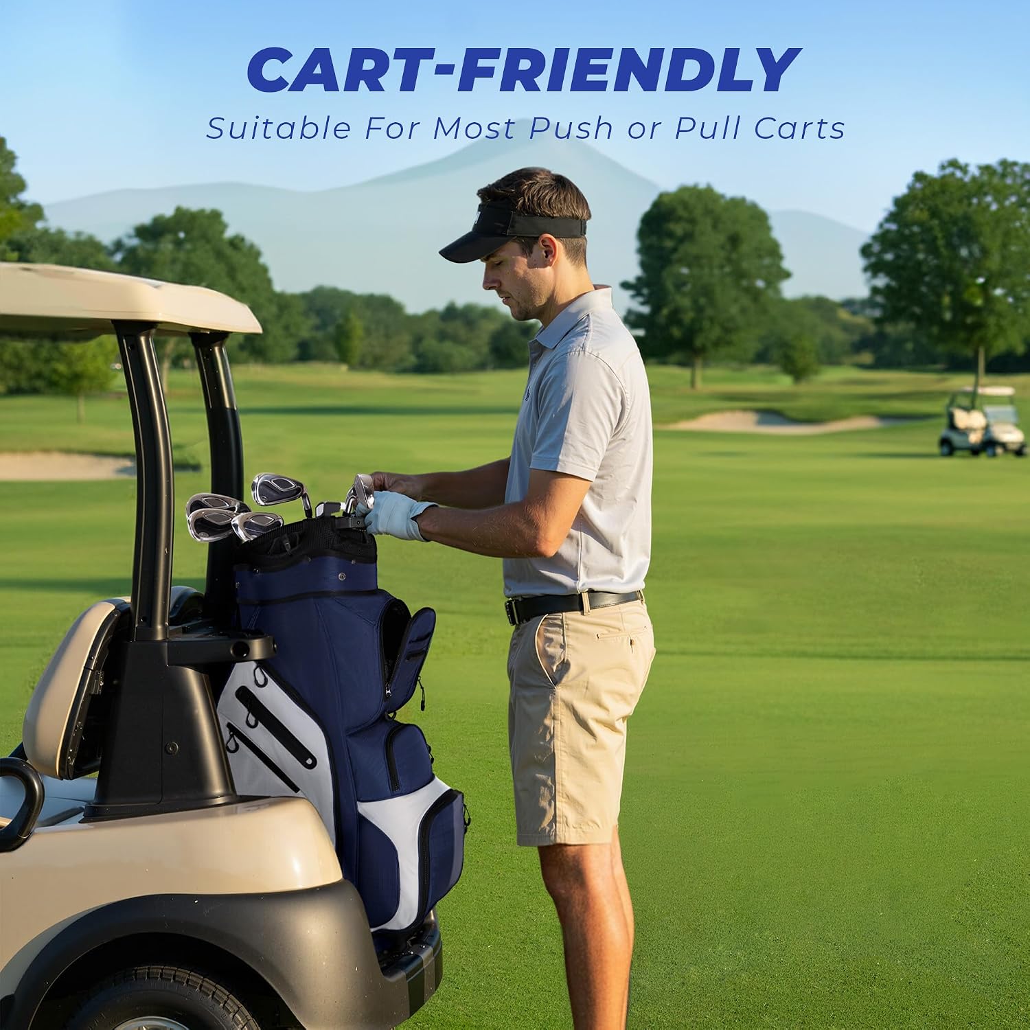 Golf Cart Bag 14-Way Organizer Divider, Lightweight 5.5 lbs Golf Club Bags for Men & Women, 10 Pockets with Cooler, Dual Waterproof Valuables Pockets, Rain Cover