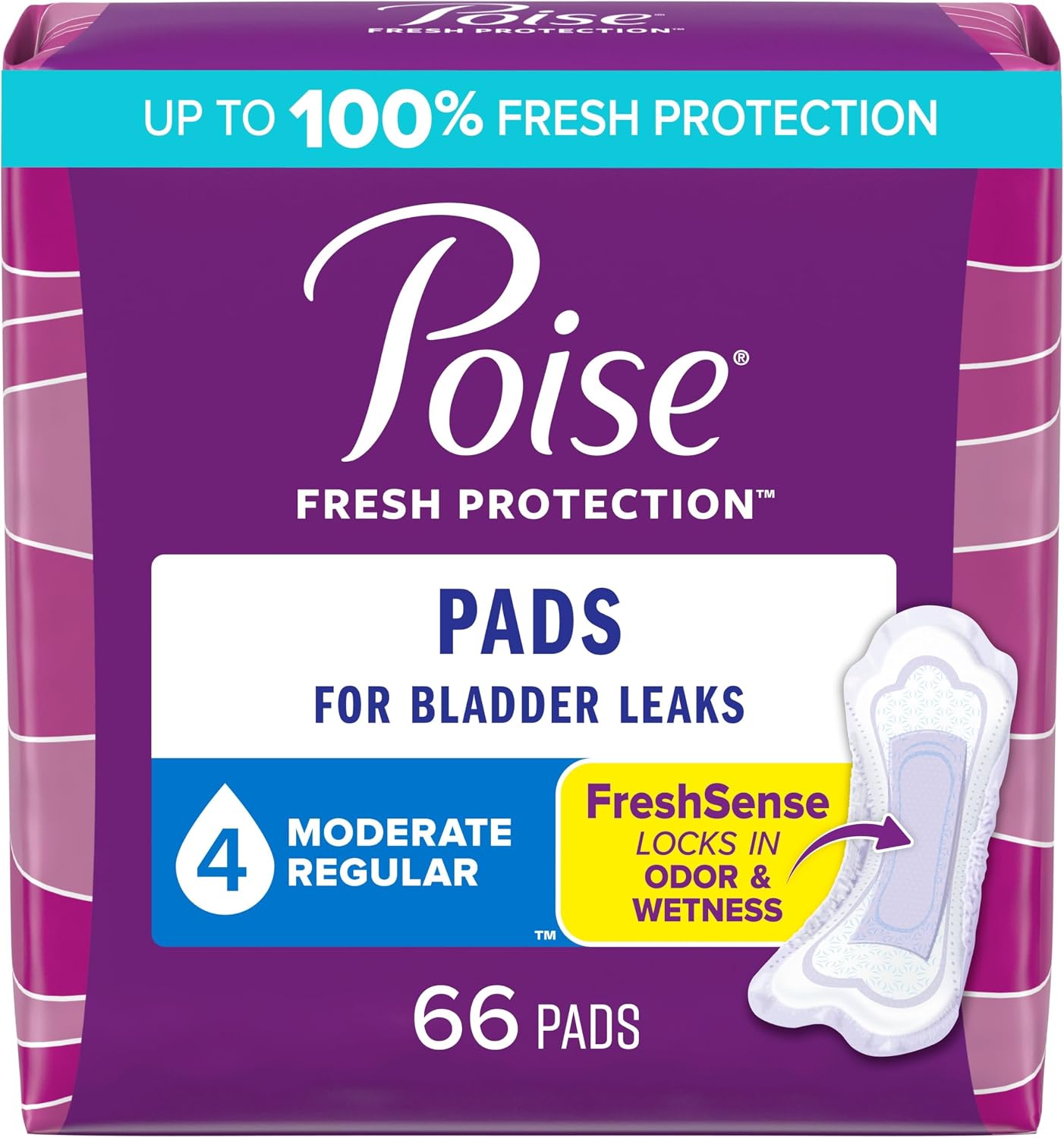 Poise Incontinence Pads & Postpartum Incontinence Pads, 4 Drop Moderate Absorbency, Regular Length, 66 Count, Packaging May Vary