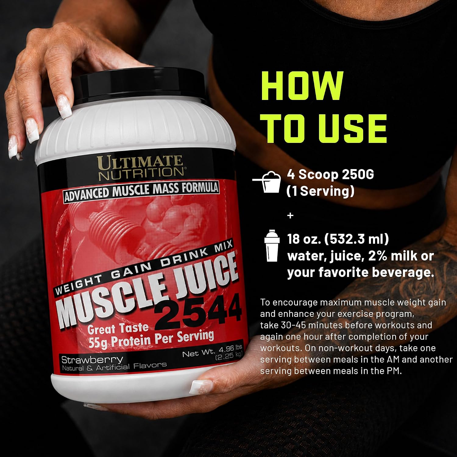 Ultimate Nutrition Muscle Juice 2544 Mass Gainer, Vanilla, 4.96 lb | 55g Protein Blend, 162g Carbs, 17g Fat, 1020 Calories, High Calorie Weight Gainer For Muscle Growth And Recovery