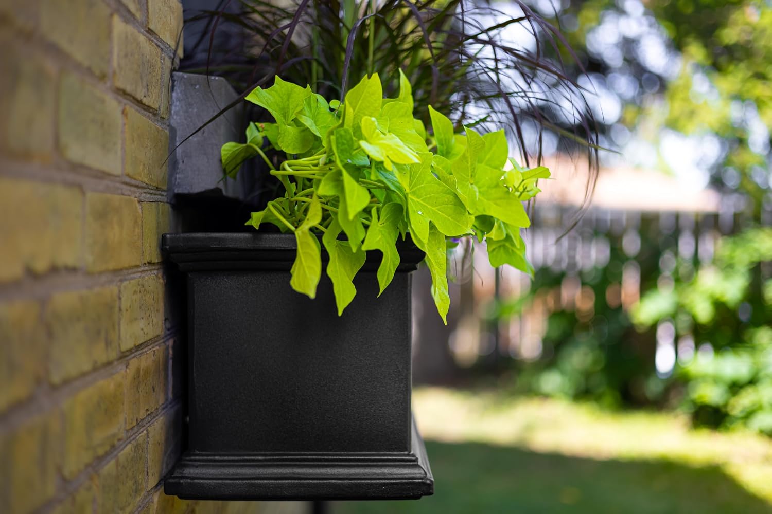 Mayne Fairfield 48in Self-Watering Rectangular Window Box Planter, Black | Self-watering, All season, Fade resistant, Mounting brackets included, Built-in overflow, 15-year warranty