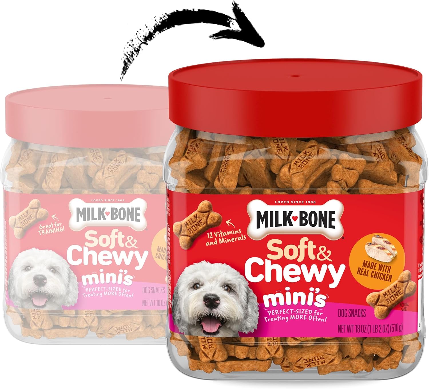 Milk-Bone Soft & Chewy Dog Training Treats, 25 oz Canister | Made with real chicken breast, soft dog treats for training and rewarding, 18% protein, fortified with vitamins and minerals