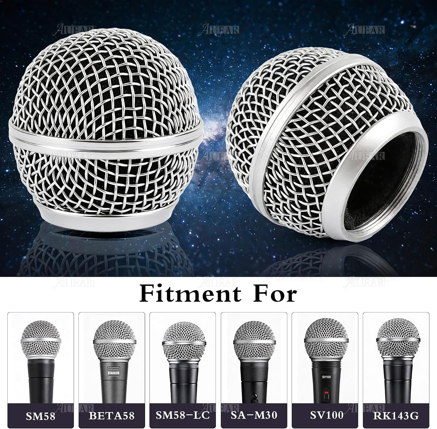 AUEAR, 2 Pack Microphone Grill Grille Ball Head Replace for SM58 BETA58 SM58LC SA-M30 SV100 RK143G Pgx2 Slx2
