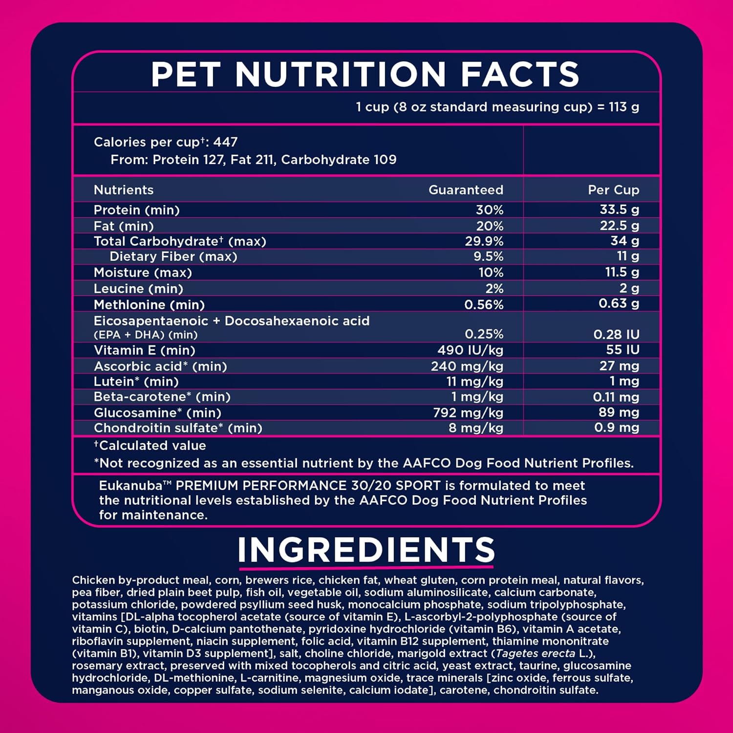 Eukanuba Adult Premium Performance 30/20 Sport Dry Dog Food, 28 lb Bag