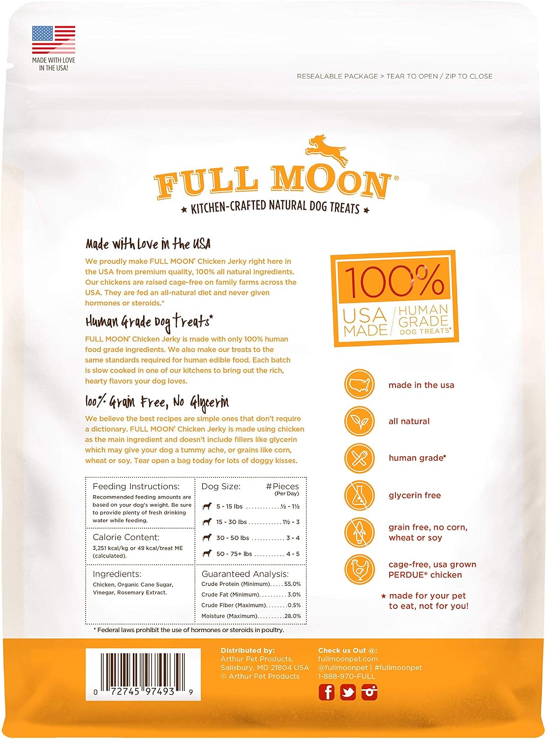 Full Moon Chicken Jerky Healthy All Natural Dog Treats Human Grade Made in USA Grain Free, 1.5 Pound (Pack of 1)