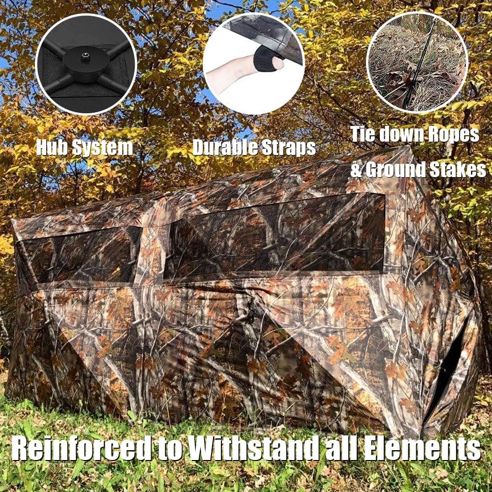 THUNDERBAY Bunkhouse Pop Up Portable 6 Person Side-by-Side Hunting Blind, Footprint: 140"x70" with 80" Height