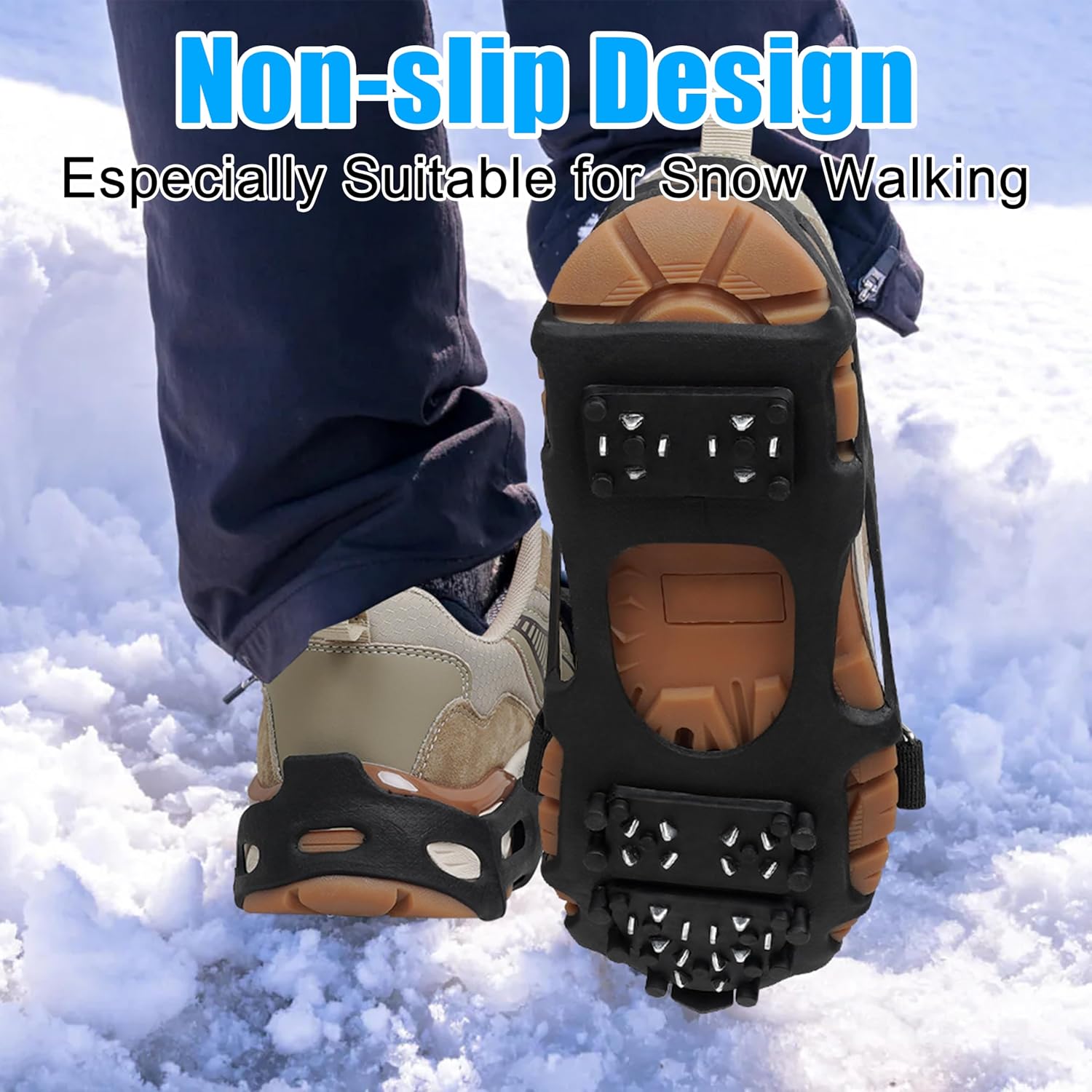 Ice Cleats Snow Traction Cleats Crampons for Shoes and Boots Men Women 28 Studs Anti Slip Shoe Grippers Overshoe Slip-on Stretch Footwear Spikes for Snow and Ice Fishing Winter Walking Hiking